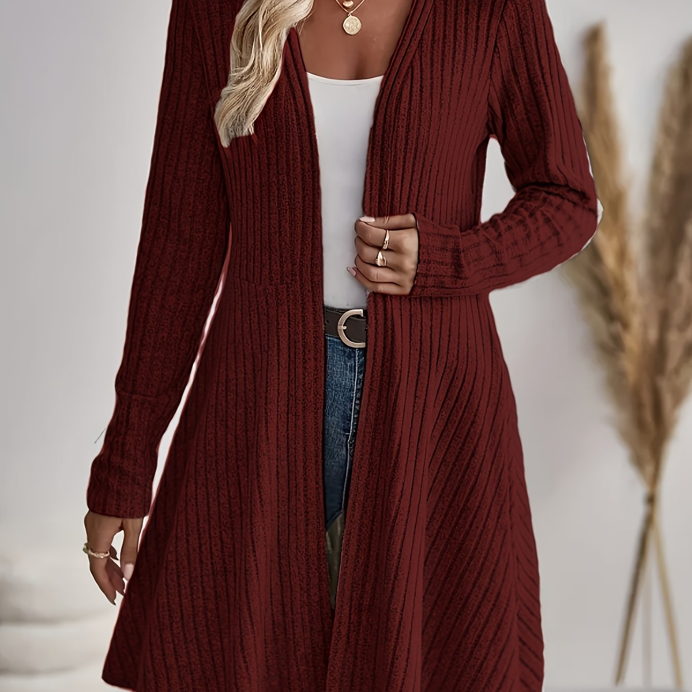 TEMU Damen Strickjacke für Frühling/Herbst, Rippstrick Freizeitjacke in Unifarben