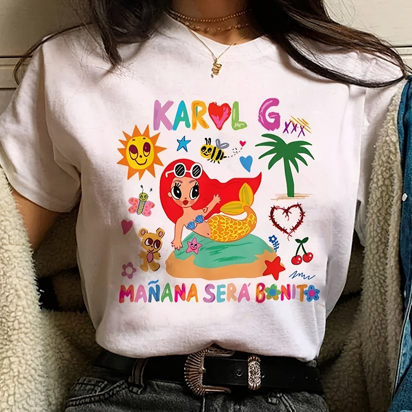 TEMU Camiseta de Manga Corta para Mujer - Estampado " SERá " y en Español " " - Blusa de Cuello y Elasticidad - Ropa Casual para , Verano y Otoño -