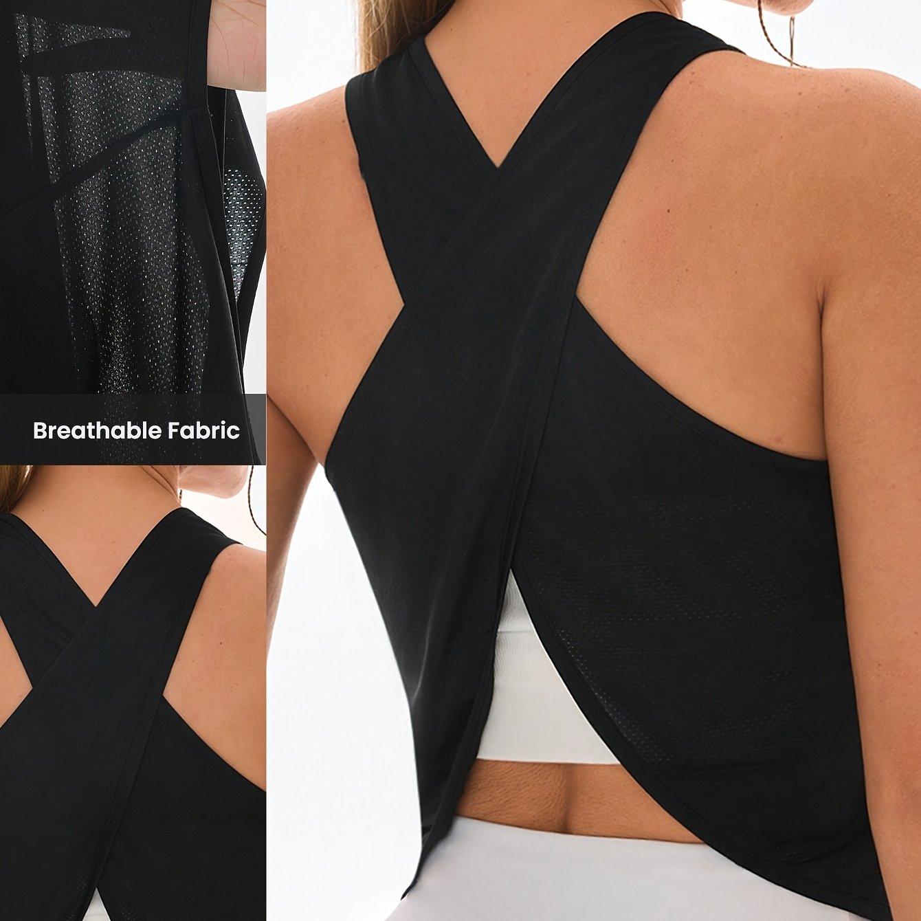 TEMU 1pc Women's High-stretch Backless Crisscross Sports Tank Top - Breathable Sleeveless Yoga Shirt With -, Solid Color Activewear Suitable For Gym,