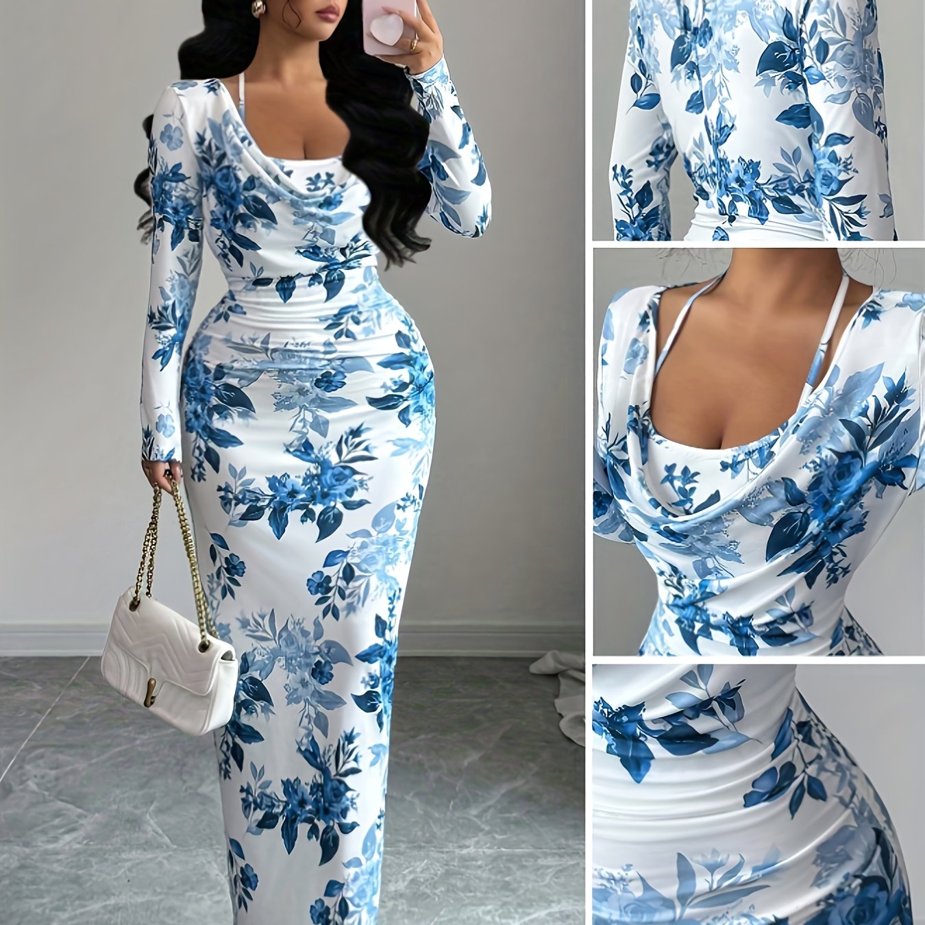 TEMU Women's Elegant Drop Collar Halter Tie Dress
