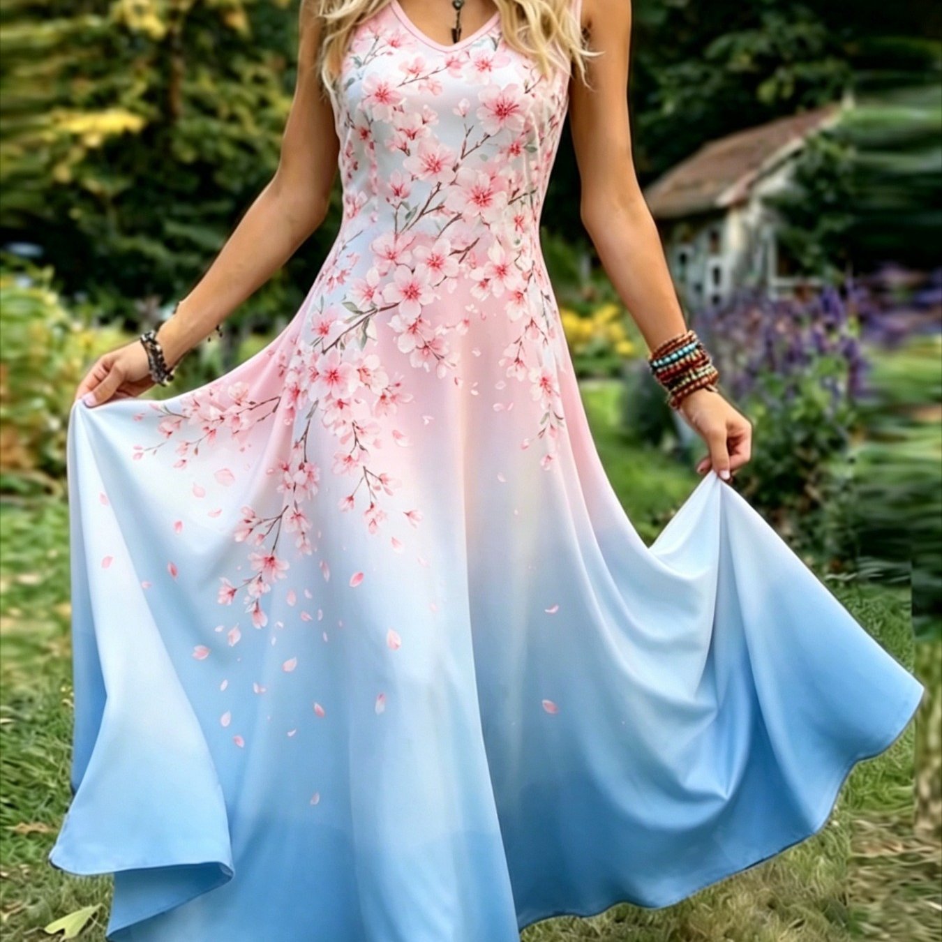 Plus Size - Plus Size - Women's Vintage-style Sleeveless Dress - An Elegant, Casual, Round-neck A-line Maxi Dress. Easy To Care For, Perfect For Daily Wear And Vacation Leisure