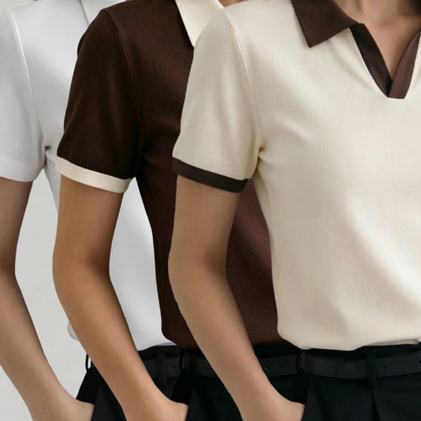 TEMU Neck T-shirt 3pcs Set - Women's Fashion Trendy Collared T-shirts, Versatile