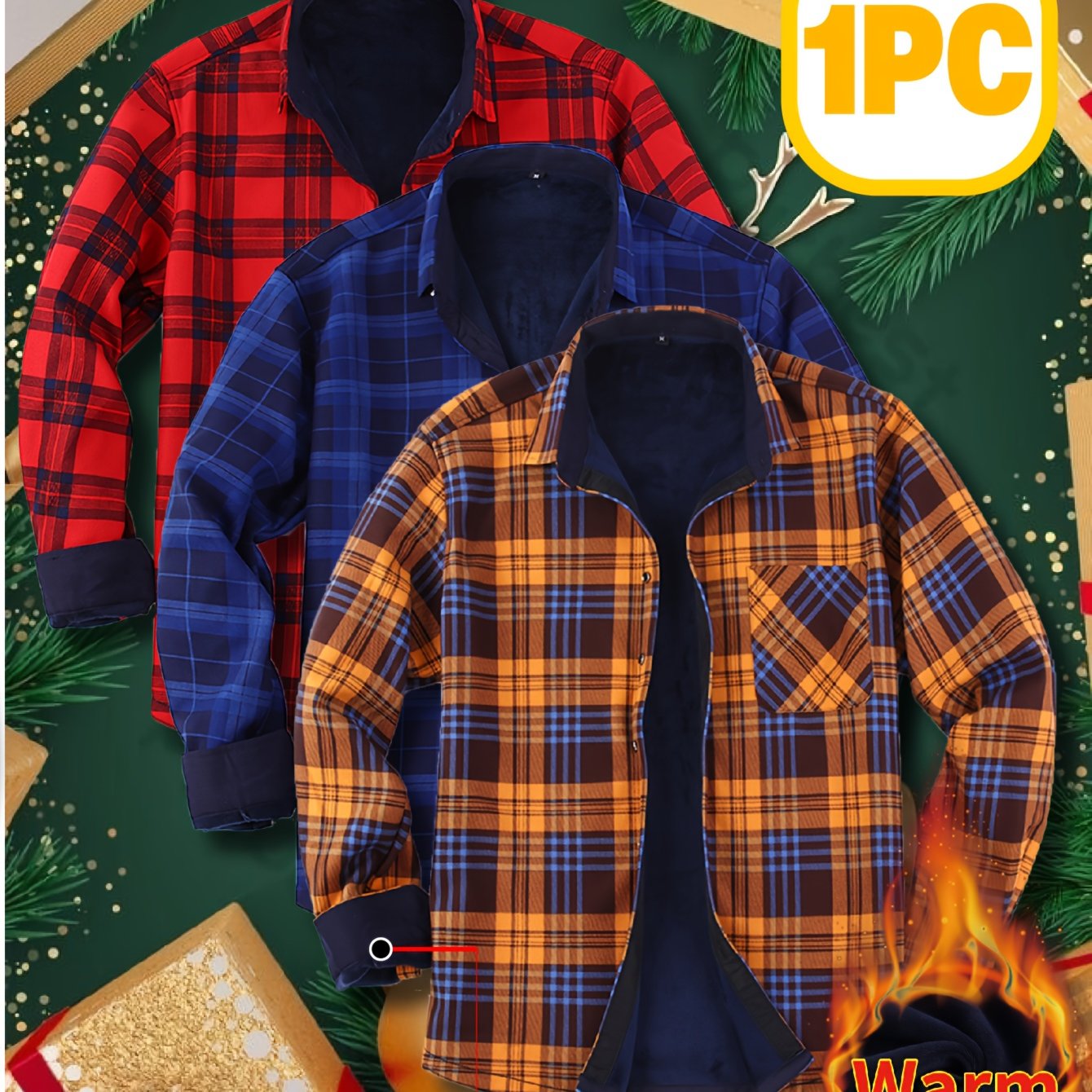 TEMU 2025 Shirt Jacket, Color-block Fleece Lining, Smart Temperature -season Checkered Overshirt, Street To , Rated For -10Â°c, Urban Explorer