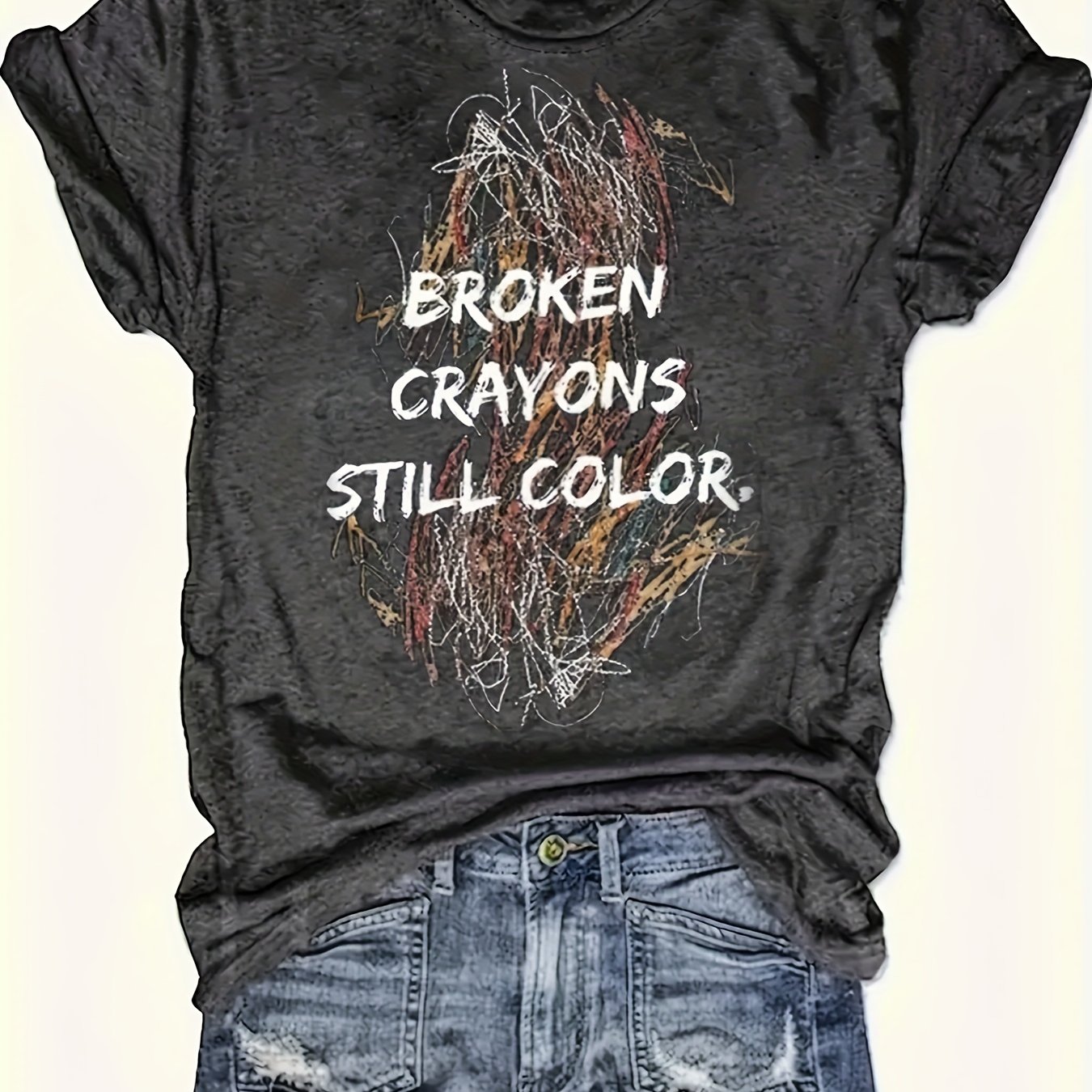 TEMU Fashionable Womens Graphic Print T-shirt - Casual Short Sleeve Crew Neck Top - Lightweight & Breathable For Wardrobe