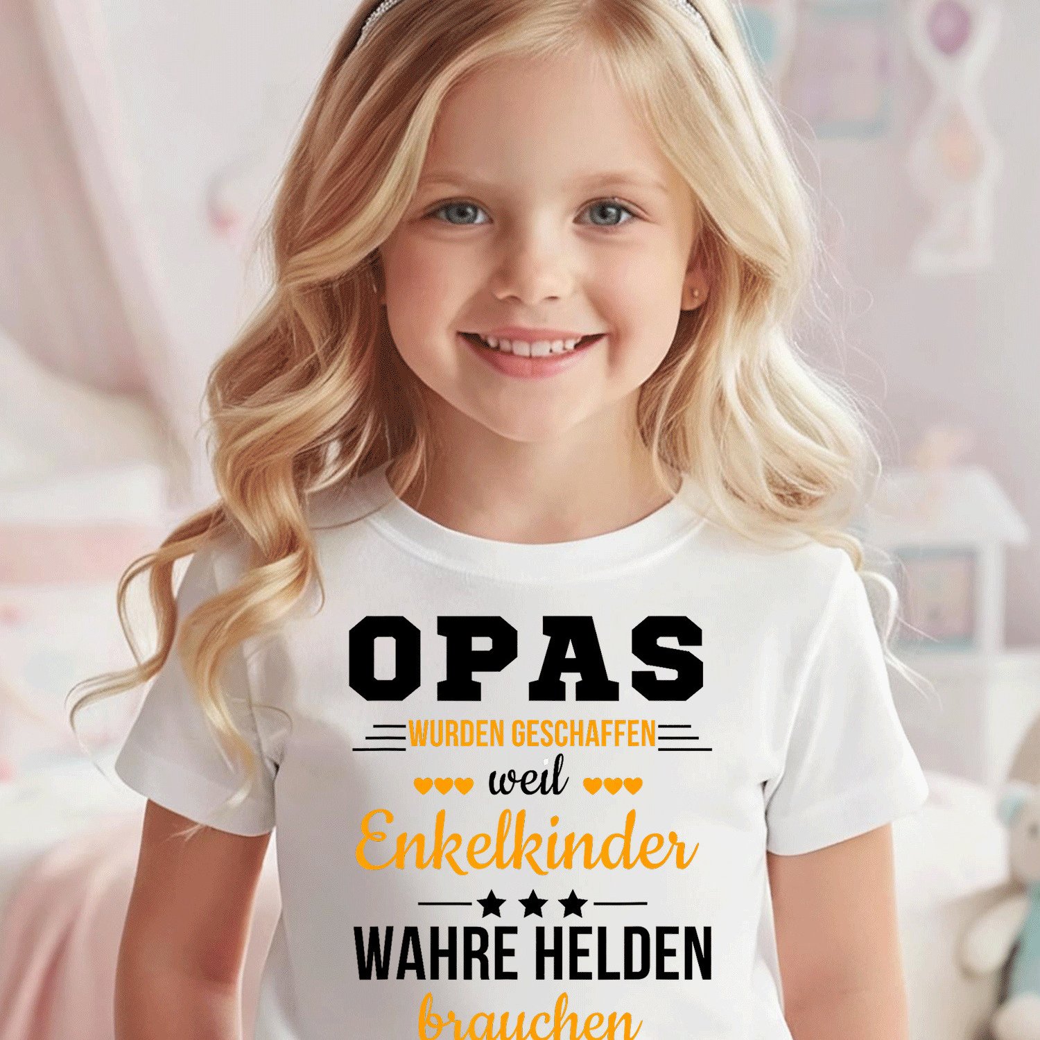 Image of T-shirt With German Text 'opas Weil Enkelkinder Wahre Brauchen Grossfather', Black Comfortable Casual Crew Neck Tee For Boys And Girls T Shirt, 200g