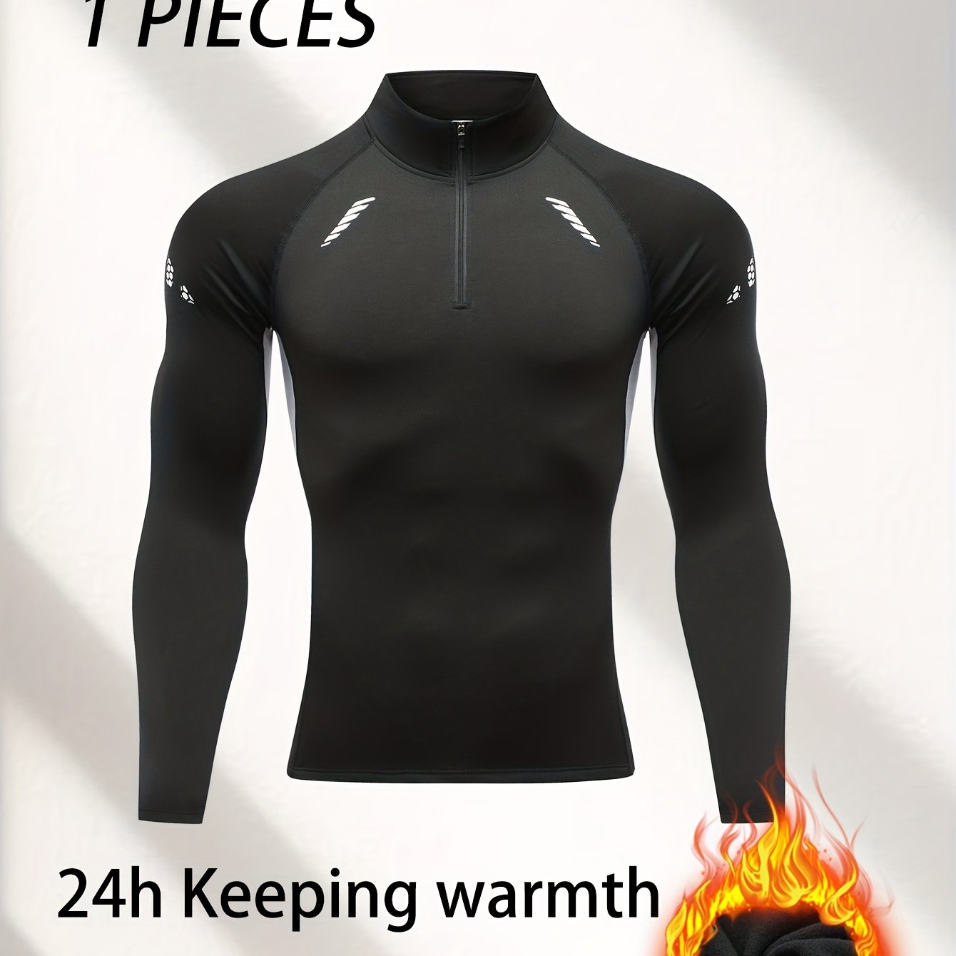 E-shop 1 Herren High Elastic Warm Fleece-gefüttertes Sportoberteil - Geometrisches Musterdesign - Langärmliges Stehkragen-Top mit Reißverschluss,