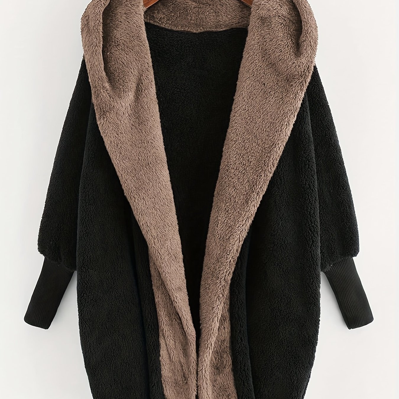 Color-block Front-open Plush Teddy Bear Coat