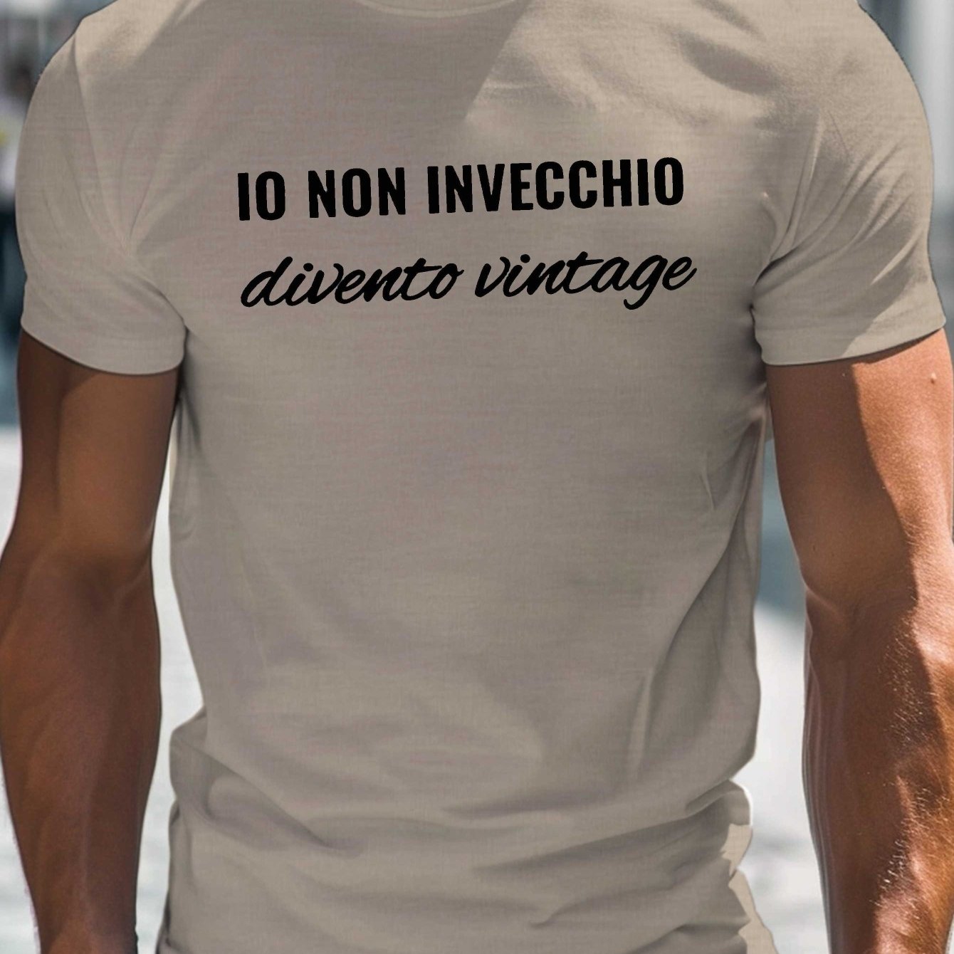 TEMU Funny Italian Print, Men's Round Crew Neck Short Sleeve Tee, Casual T-shirtcasual Comfy Lightweight Top For Summer