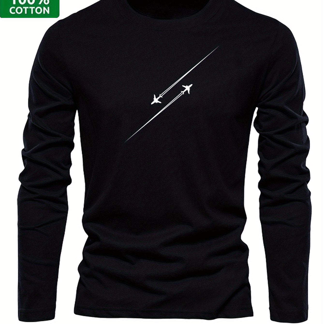 Image of Men's 100% Long Sleeve T-shirt - Slim Fit Round Neck Casual Tee With Graphic, Regular Fit For Outdoor & Everyday Wear, Apparel, Modern Casualwear, Durable Casualwear