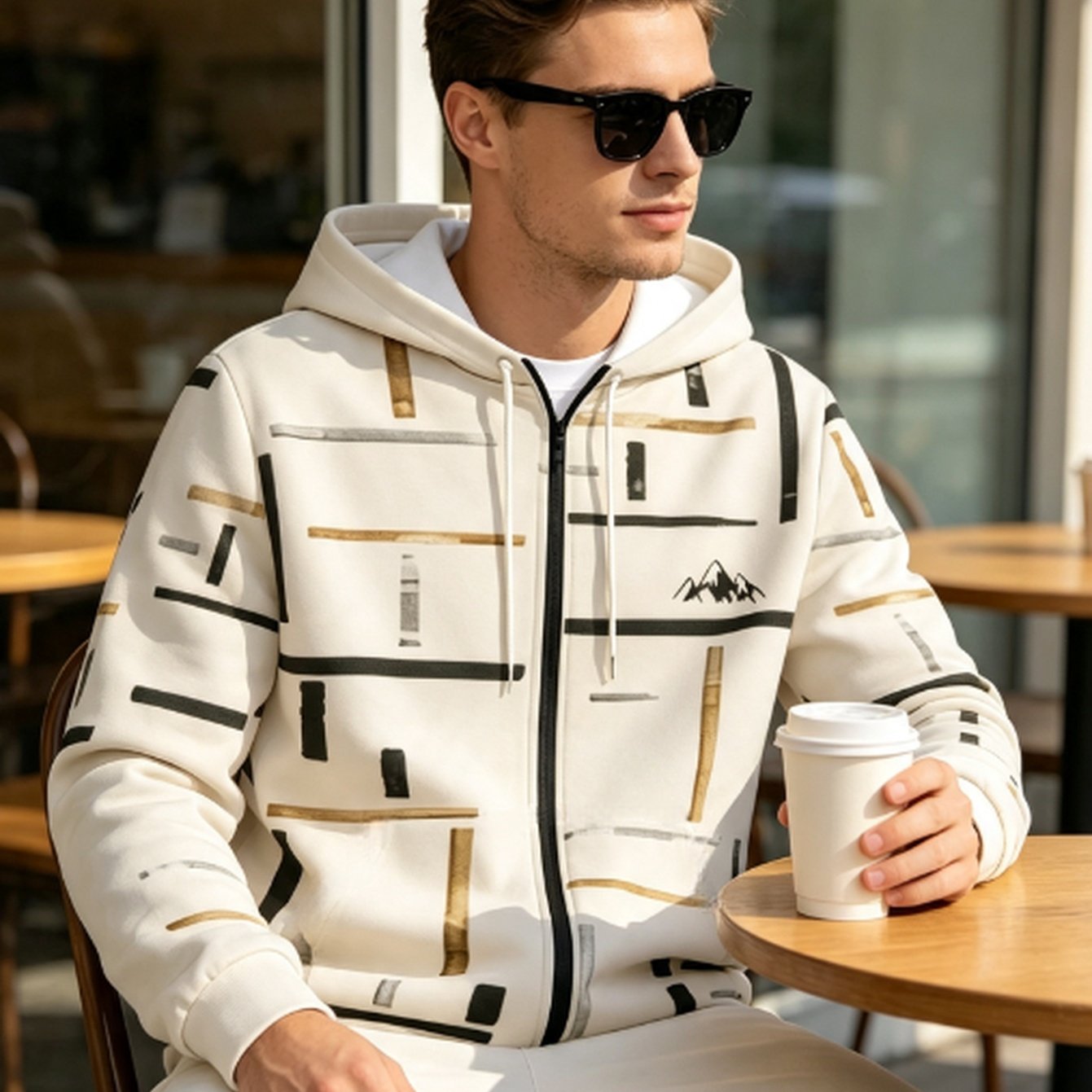 TEMU [printed Design- Not Textured] Men's Fashionable Printed Long-sleeve Zip-up Hoodie, A And Trendy Appearance, Is For Everyday Wear In Settings,