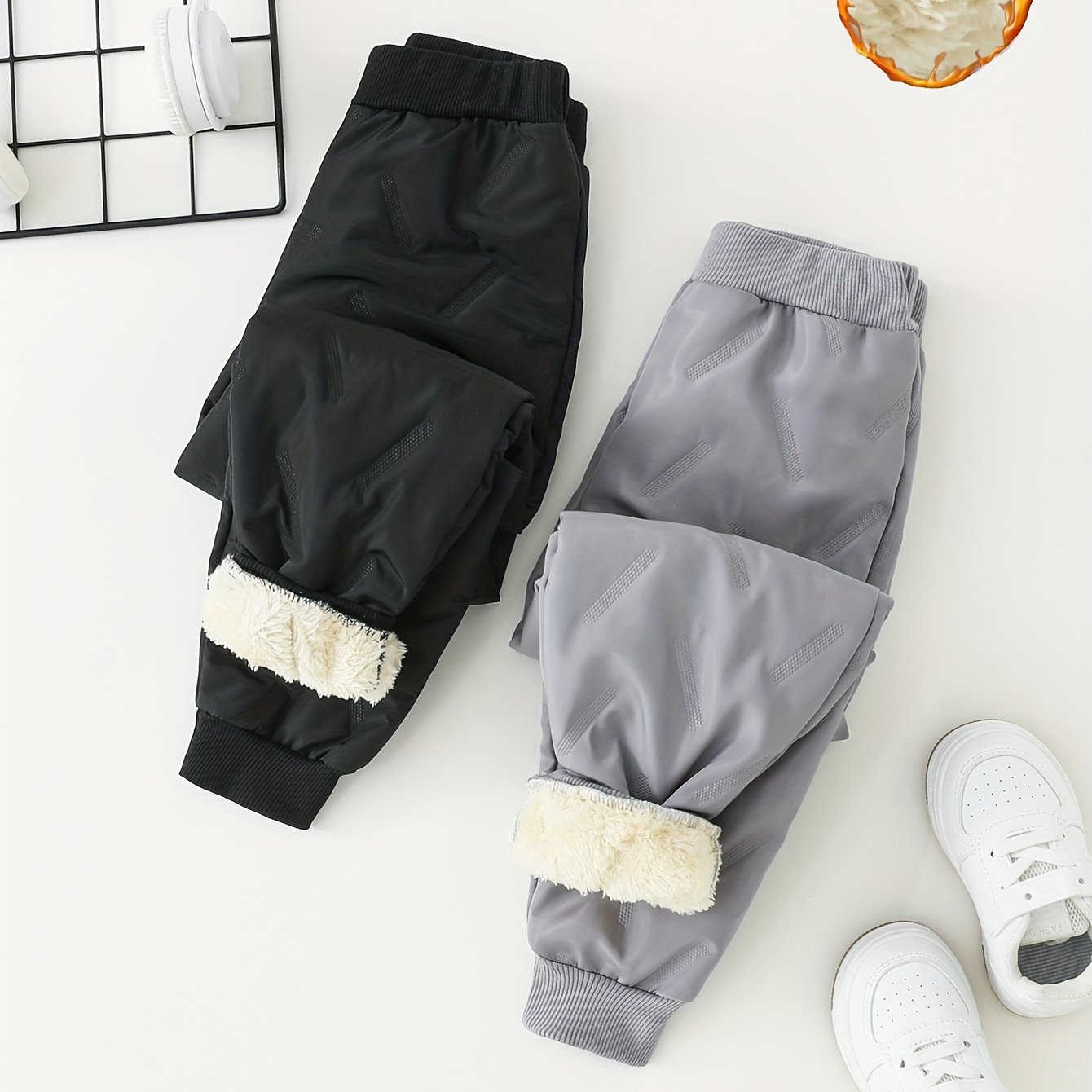 2pcs Set Boys' Autumn/winter Fleece-lined High Quality Pants, Black + Gray, 2 Colors, Warm, Versatile, Casual, And Sporty Long Pants, Perfect For Outdoor