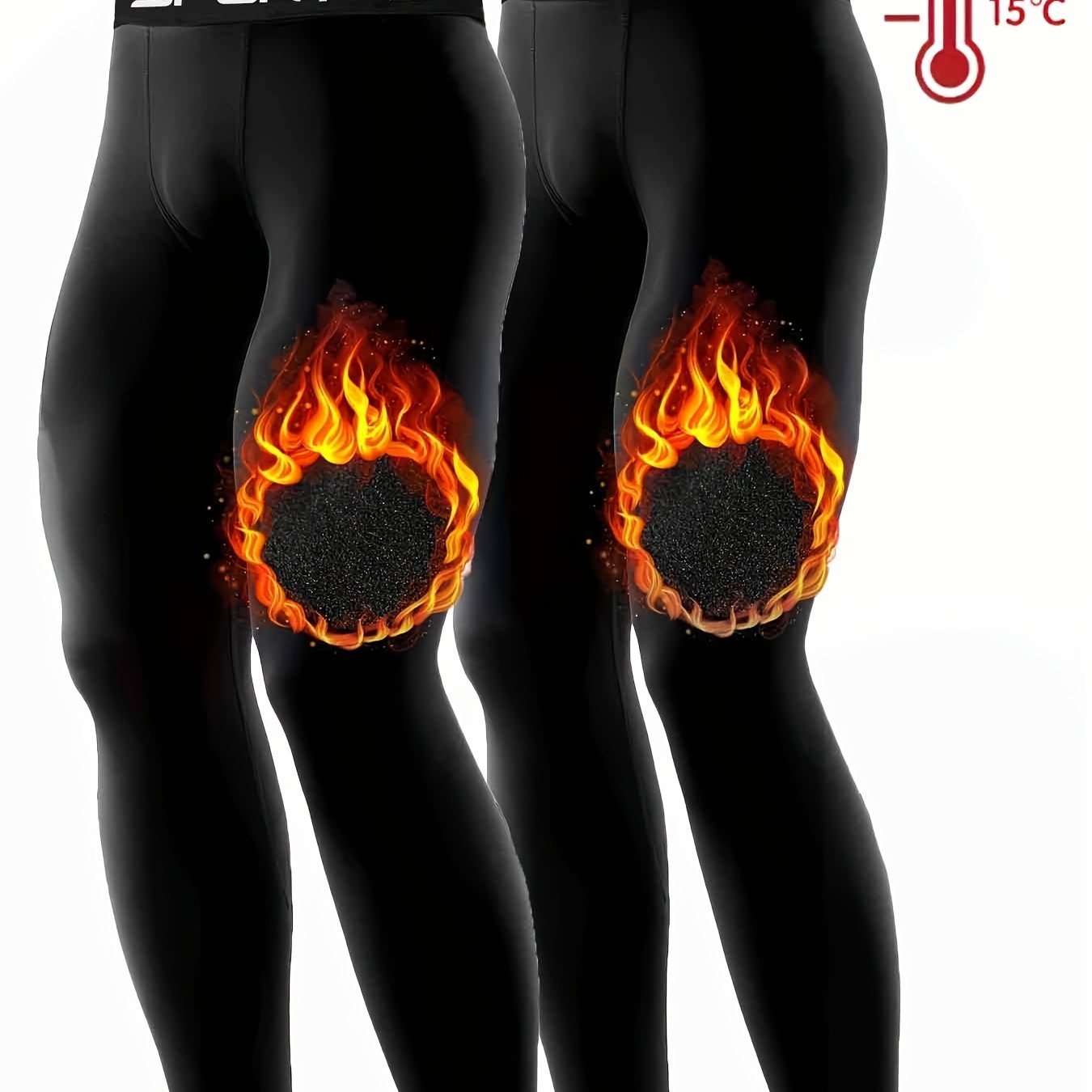 E-shop 2-teiliges Herren Thermokompressionsstrumpfhose, Stretchhose mit hohem Bund, warme Leggings, Unifarben, Polyester, Sportlicher Stil, für Sport &