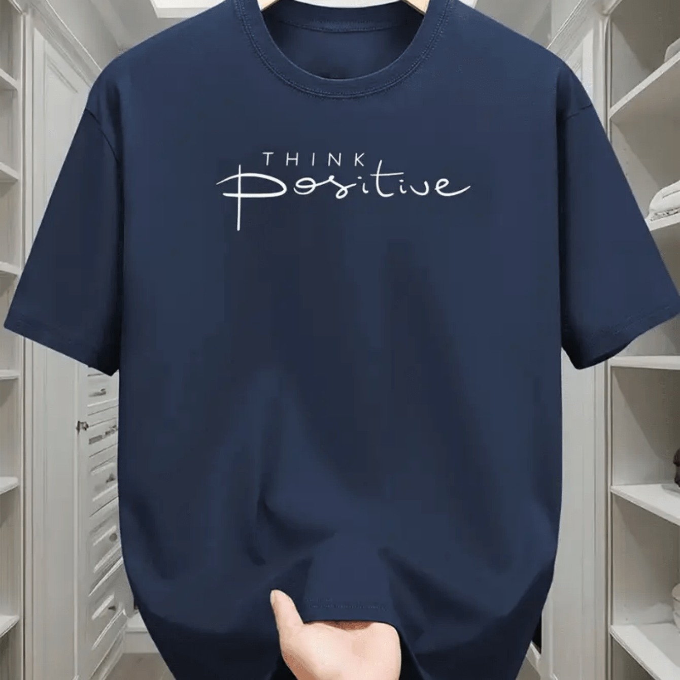 TEMU American Minimalist T-shirt With A And Thin "for Positive" Slogan Print