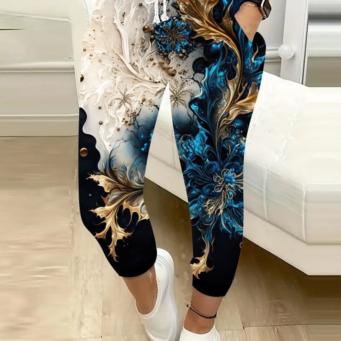 Women's Casual Colorful Pattern Print Drawstring Pocket Pants
