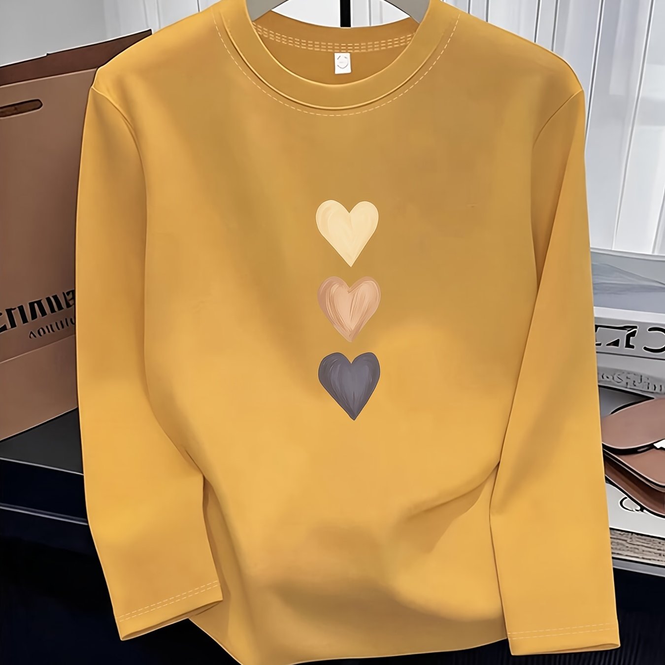 TEMU Spring, Autumn, Winter Simple Round Neck Fashionable Loose-fit Versatile Casual Long-sleeve T-shirt For Women, Printed Inner Layer Base Tee