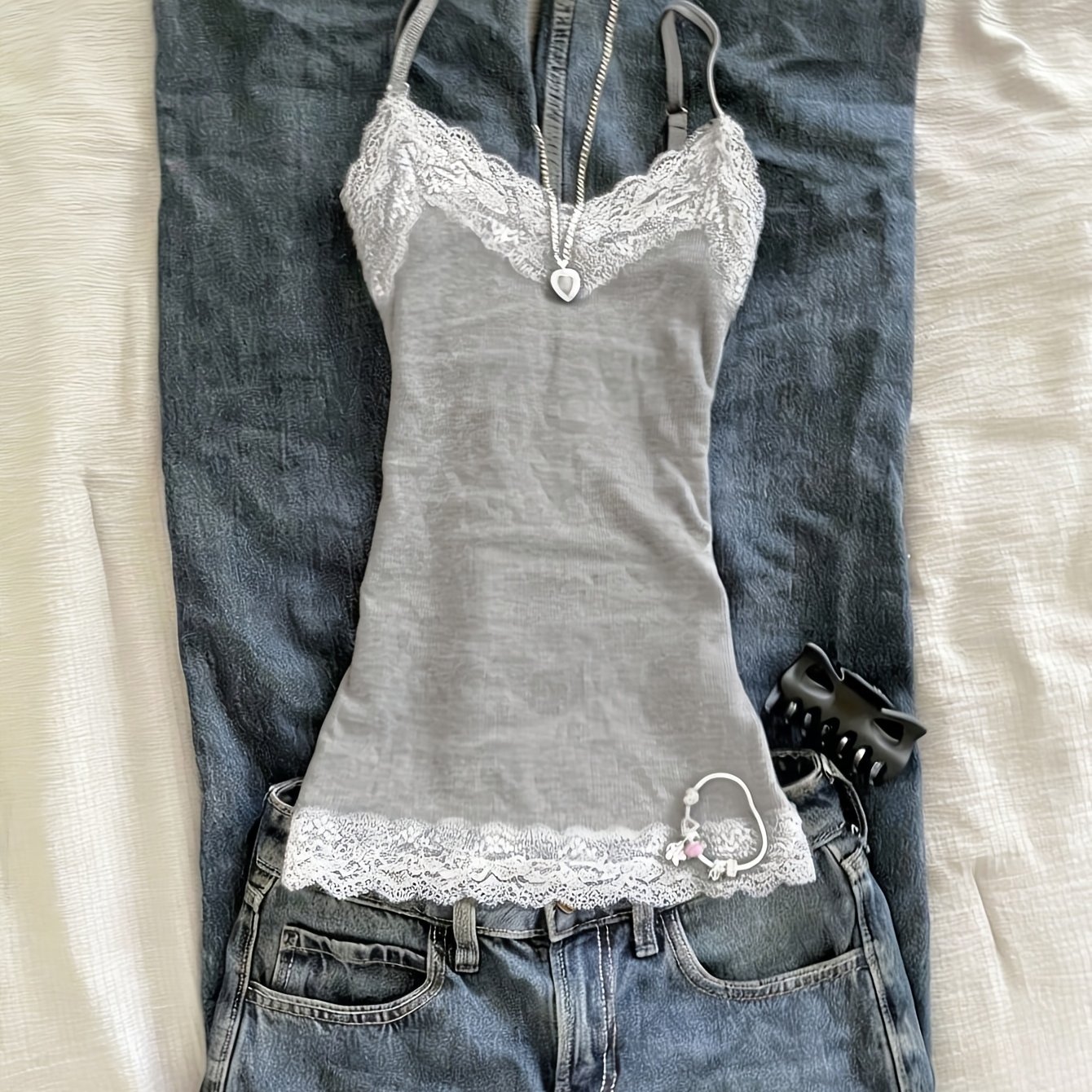 TEMU Women's Fashion Lace Trim Camisole, Pure Desire Style Slim Fit Cami, Summer Y2k Street Style Outfit