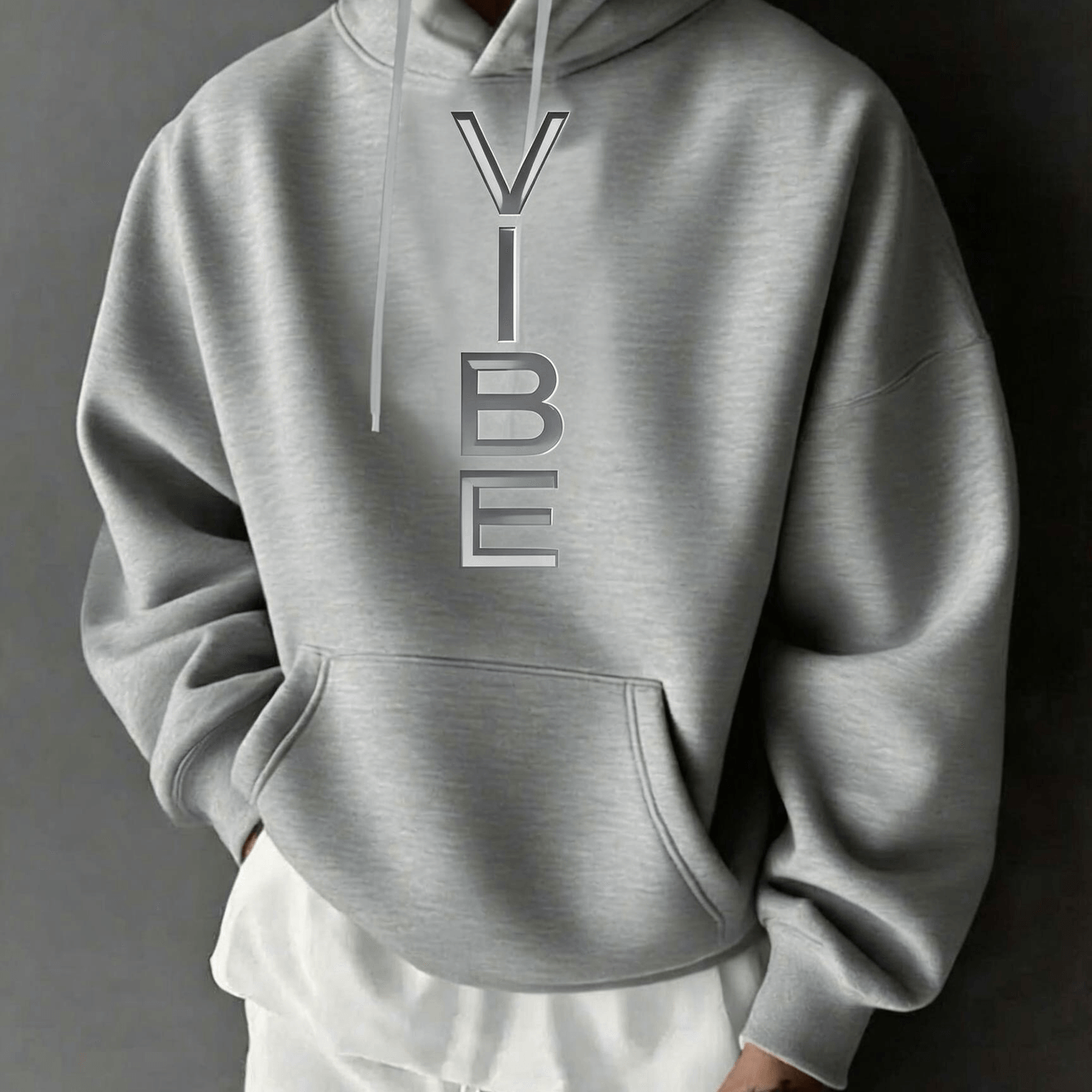 Image of Zcaynger 's Hoodie Vibe Text Theme Trendy Printed Hoodie For Men Men's Hoodie Fleece Thickened Warm Hoodie Autumn Winter Daily Wear Streetwear Gift For