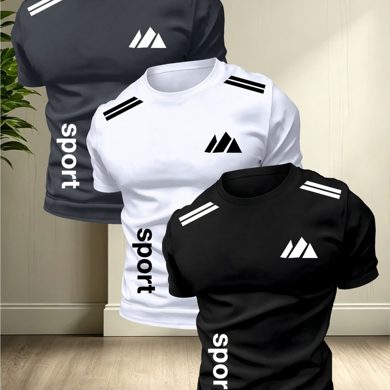 TEMU 3pcs Men's Athletic T-shirt Set, Fashion Casual Top, Breathable Running Training Shirt, Style (/navy/dark Gray)