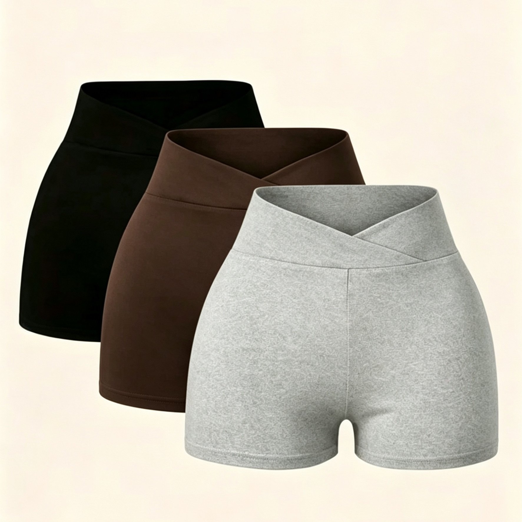 TEMU 3pcs Summer Shorts: Cycling Shorts, Cross-front Cropped Casual Pants, Stretchy Leggings, Sports Shorts, Elegant Women's Shorts