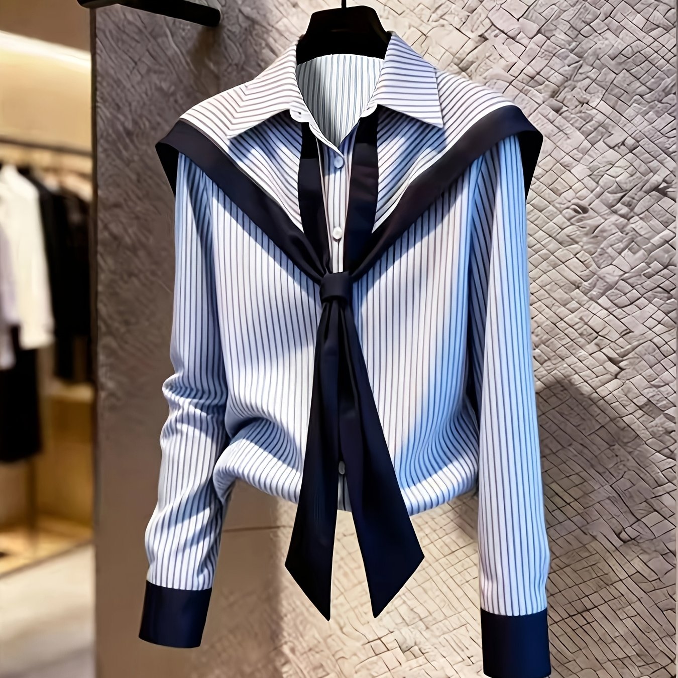 TEMU Chemise à manches longues à rayé pour femmes, blouse décontractée pour