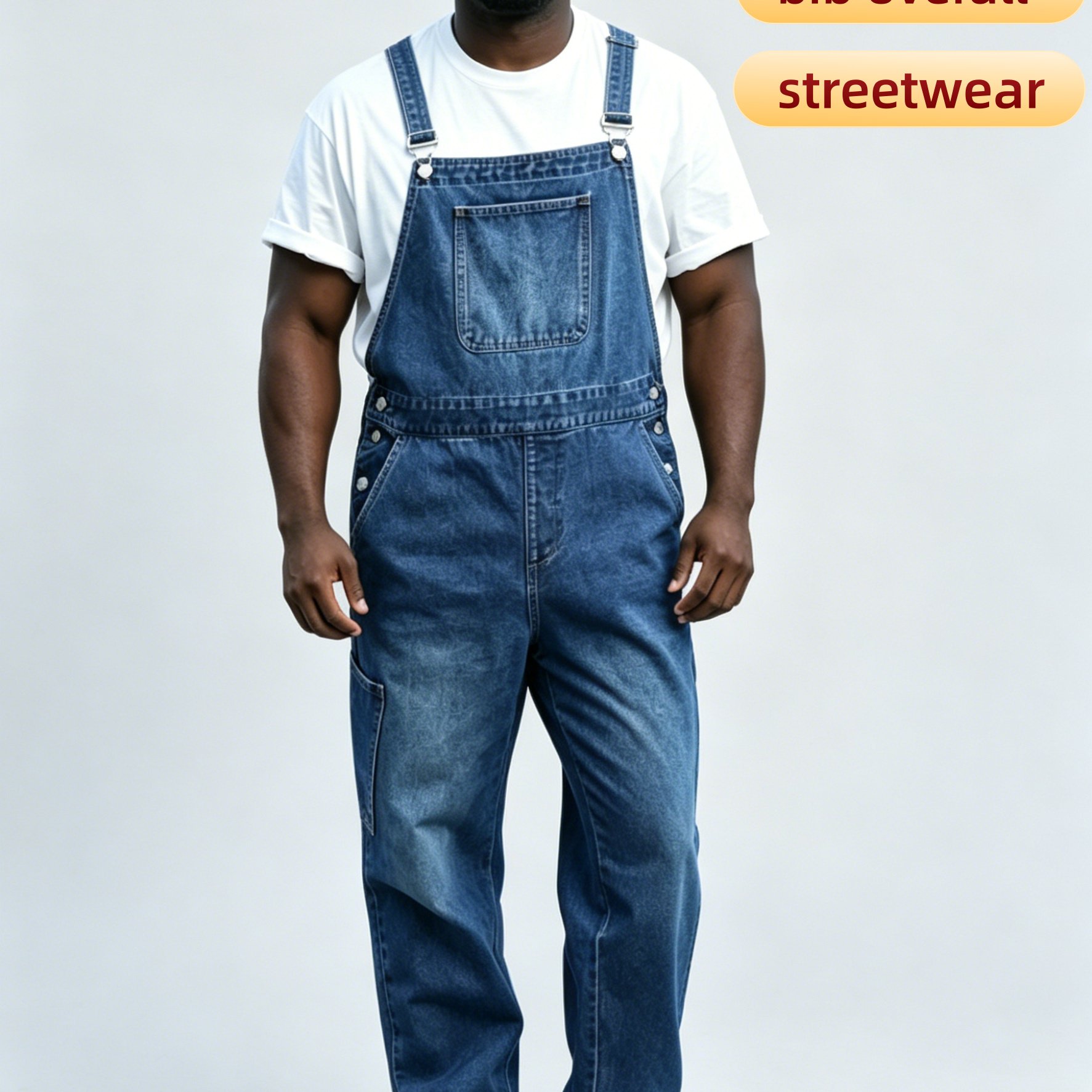 [hme]fashionable Men's Denim Overalls Spring And Summer. Adopting Denim With Functional Multi-pocket Layout, The Material Is Durable And Machine Washable. Three-dimensional Tailoring Ensures A Fit