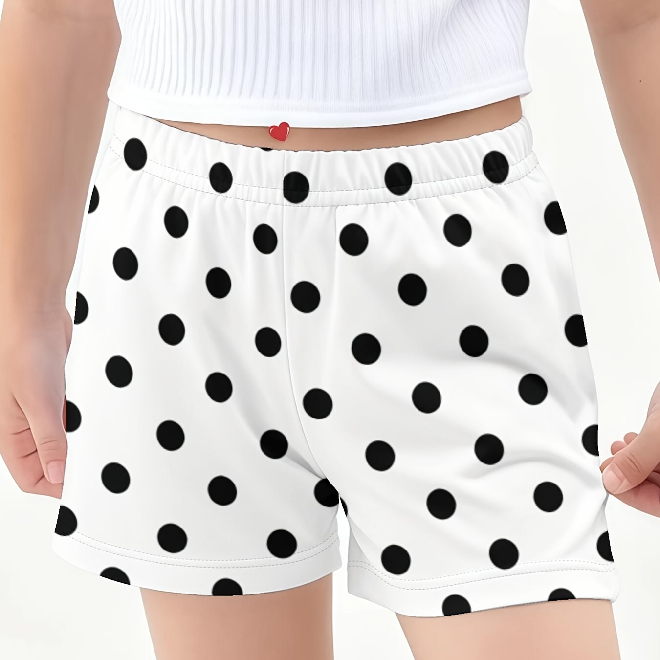 TEMU Black Polka Dot Print Girls Fashion Cute Gift Shorts Random Print Summer Outdoor Holiday, For Outdoor