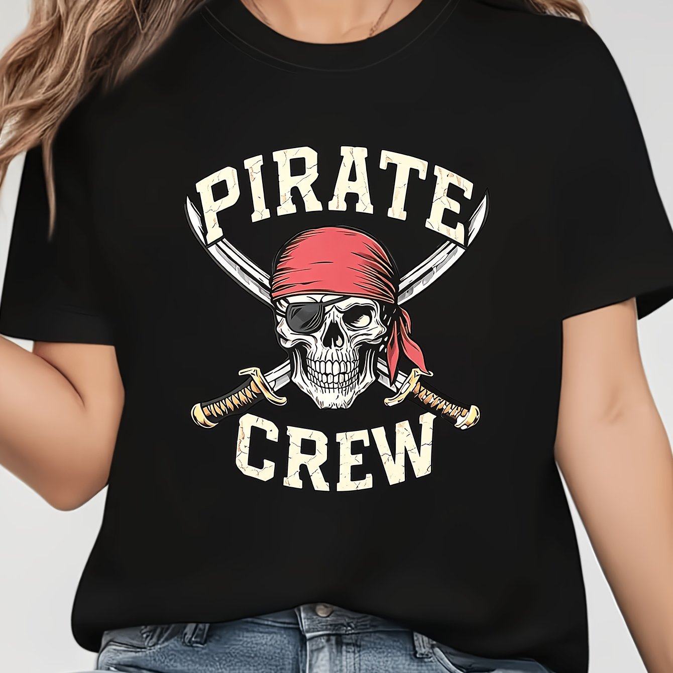 TEMU Vintage Skull Print Lente Zomer Mode Casual Comfortabel T-Shirt, Elegante Dameskleding, Dagelijks Woon-werkverkeer, Vriendenbijeenkomsten,