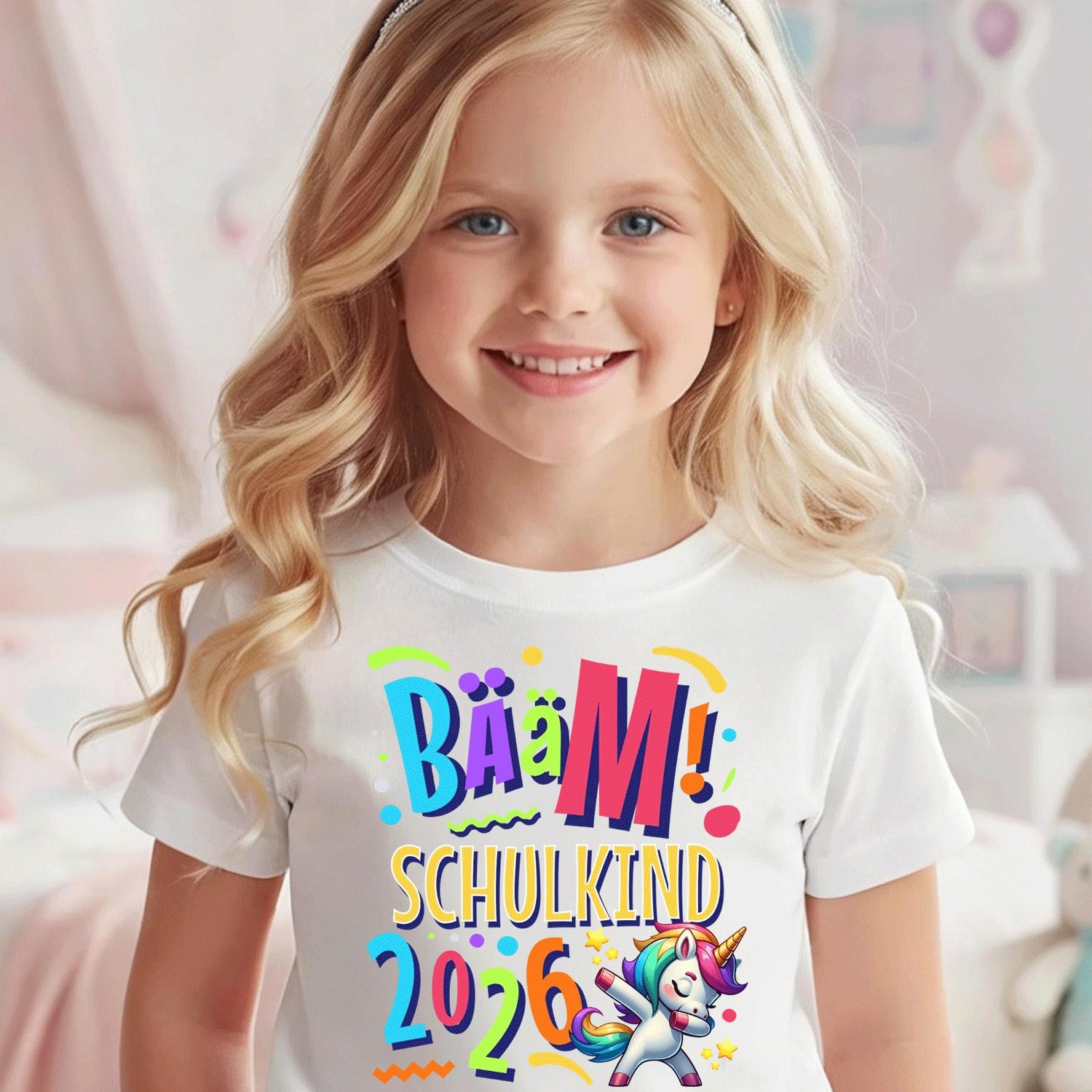 Einschulung Einhorn Schulanfaenger 2026 Comfortable Casual Crew Neck Tee For Boys And Girls T Shirt, 200g