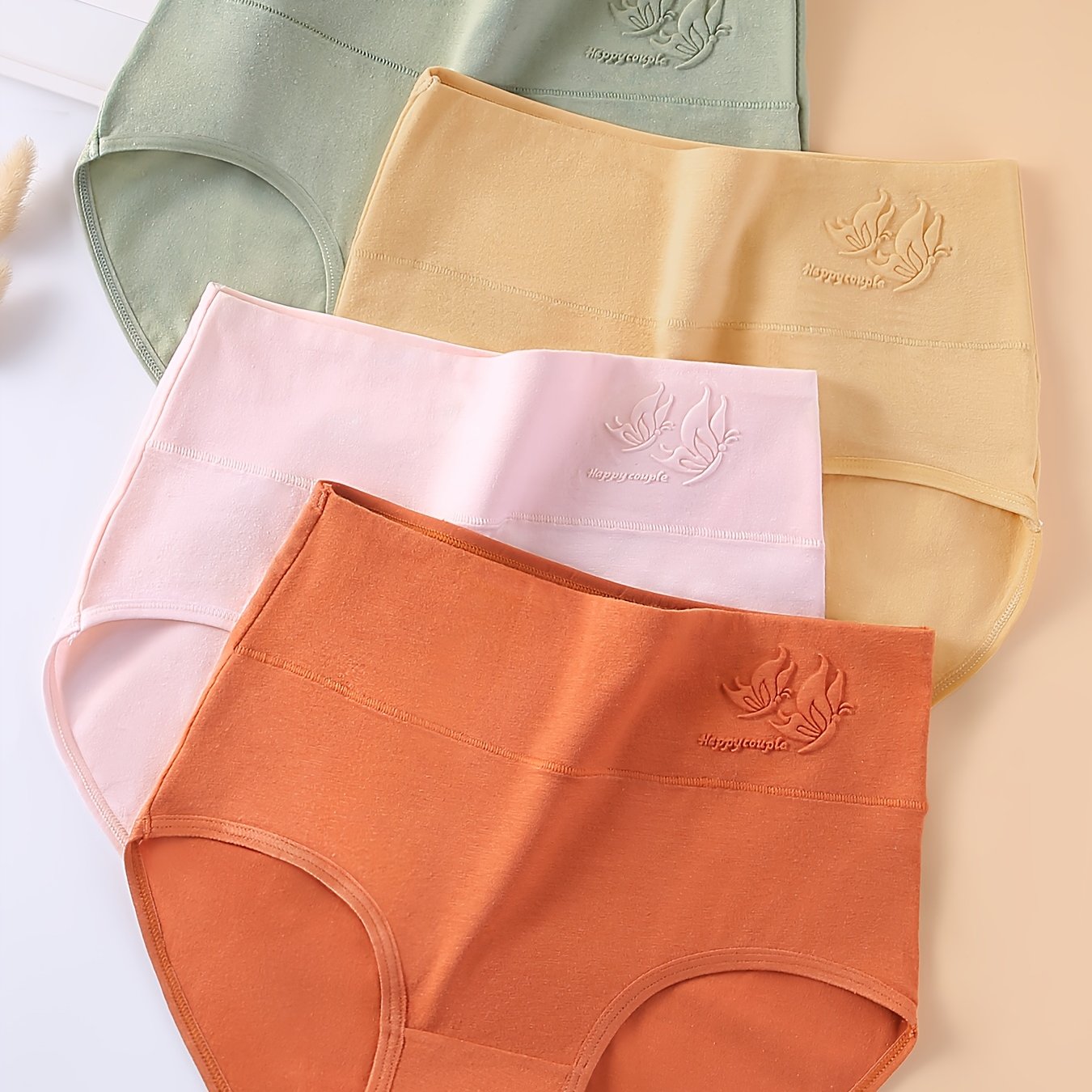 Image of 4pcs Women's High-waist Solid Color Briefs, Easy Comfortable Breathable Stretch Panties, Women's Lingerie And Underwear