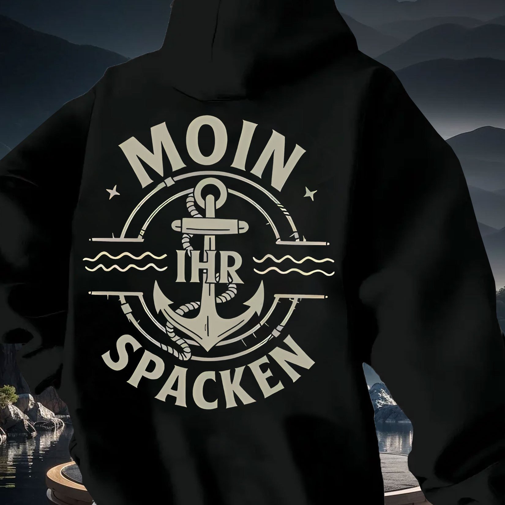 Image of Men's Moin Ihr Anchor Design Hooded Sweatshirt - Thick Warm Hoodie With Anchor Print, Machine Washable Hoodie Suitable For Autumn Winter Wear, Casual Pullover Gift For And Men, - Outdoor Apparel