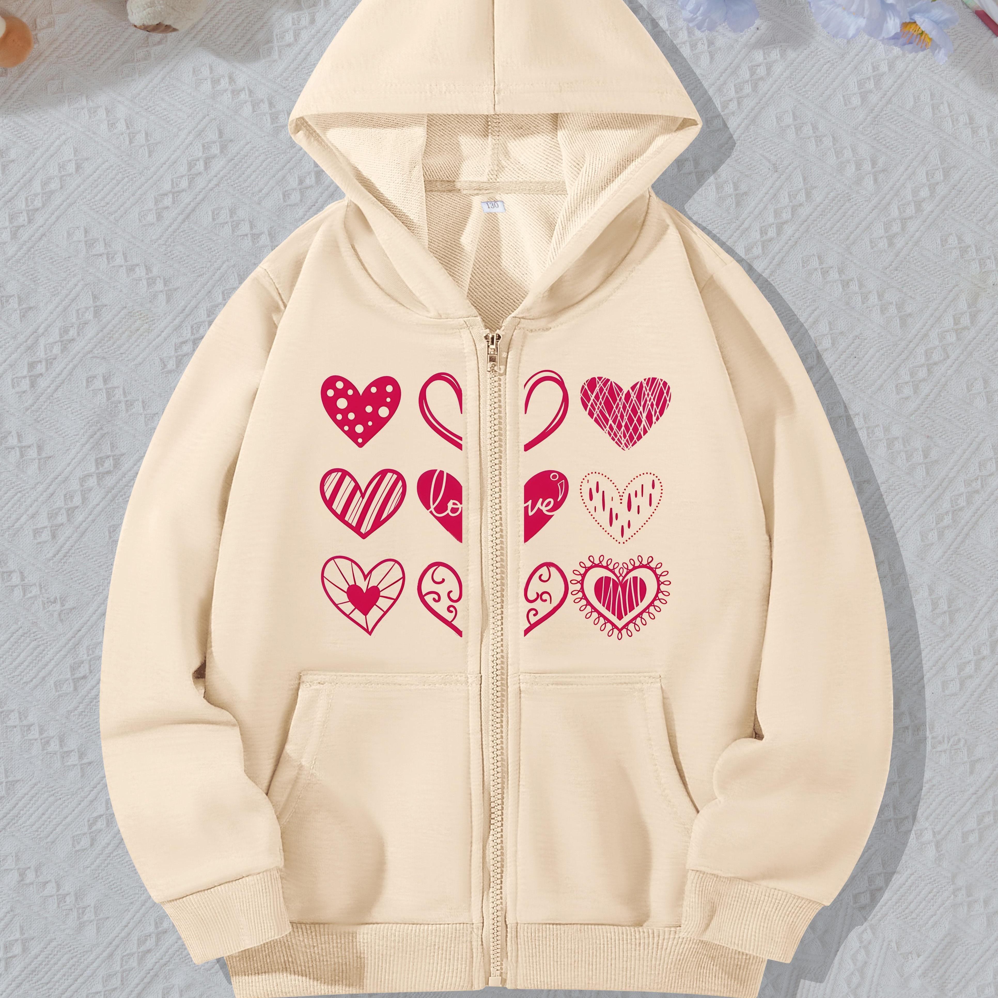 Valentine's Day Sweet Hearts Print Girls Hoodie Jacket - Temu