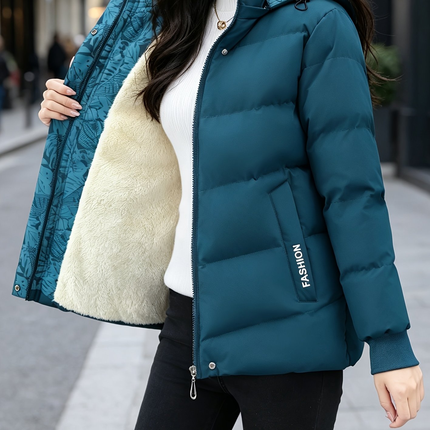 TEMU Women's Fleece-lined Coat, New Autumn Winter Thickened Warm Jacket, Casual Workwear