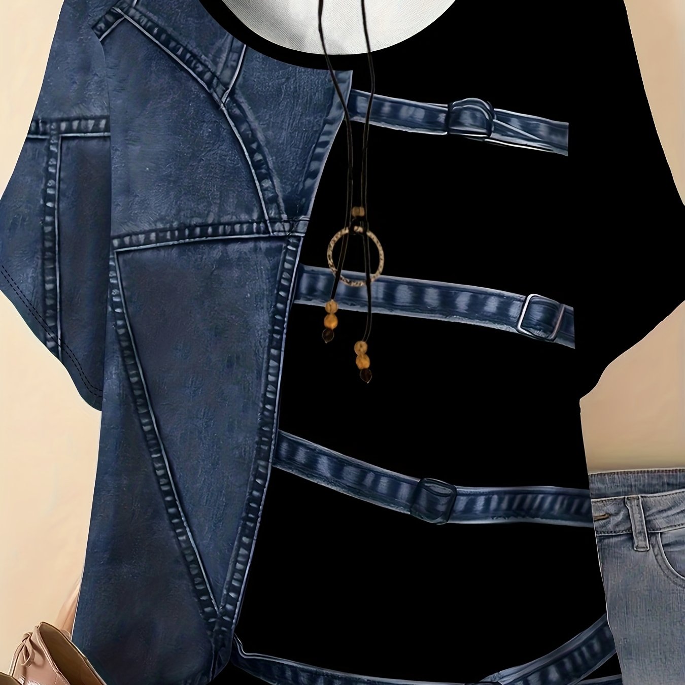 E-shop Plus Size - Plus Size - Plus Size, Sommerliches Plus Size Color-Block Bedrucktes Rundhals-T-Shirt, Lässiges Bequemes Rundhals Kurzarm Locker