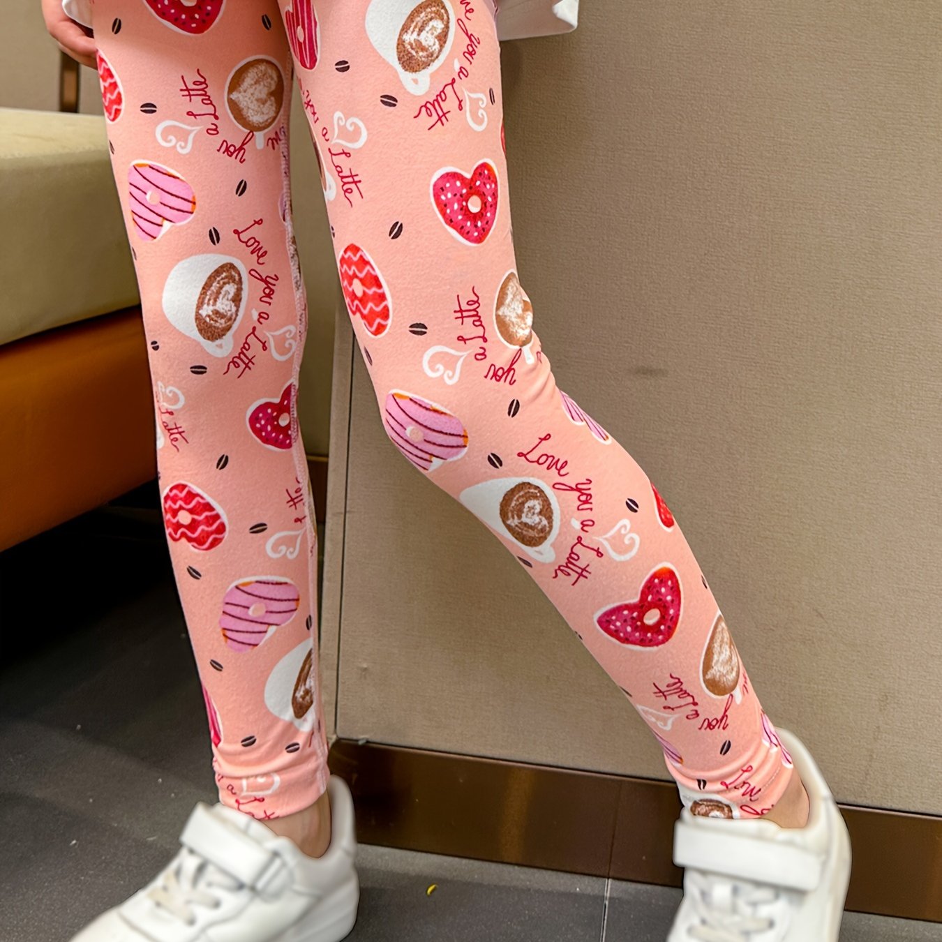 Image of 1pc Girls' High-elasticity Heart-patterned Full-length Leggings - Slim- Pants Suitable For Spring Summer Fall, Playwear & Matching Outfits ( To Teen)