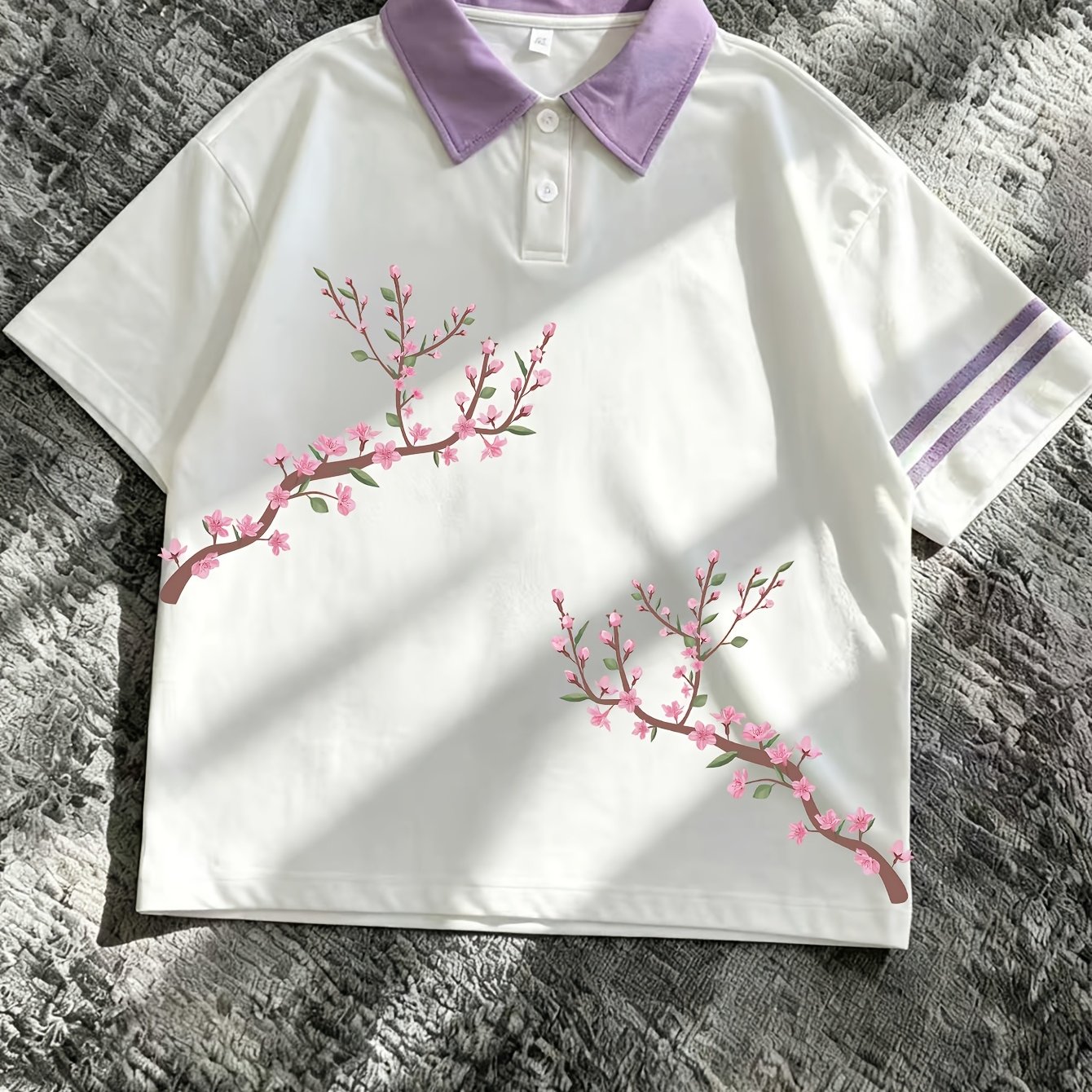 TEMU Trendy Chinese Style Plum Branch Shirt, Color- Raglan Sleeve Floral Print Loose Size Short Sleeve, Trendy Half-sleeve, Street Style Loose Fit