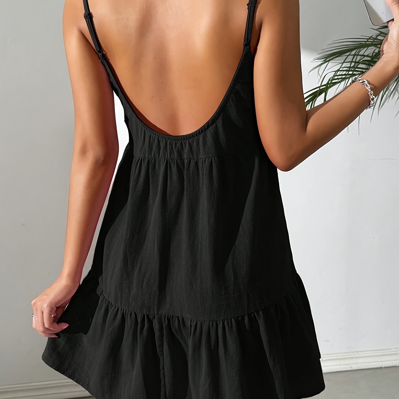 Black Casual Backless Suspender Dress