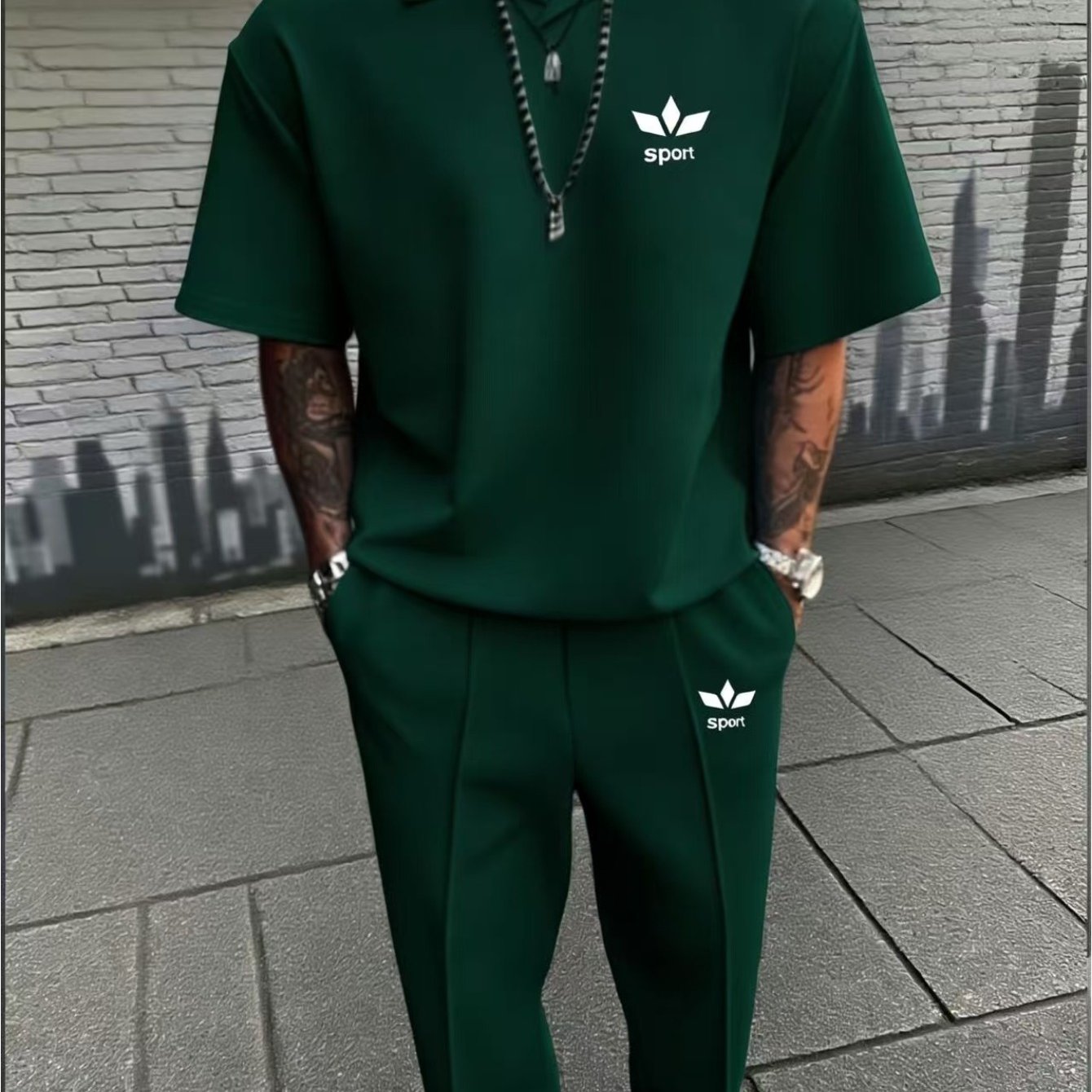 Image of 2pcs Plus-size Men's Casual Sports Long And Short Suit Set, Made Of High-end, Classy 3d Digital Printing Material, Suitable For Daily Wear And Outdoor Sports, Plus Size