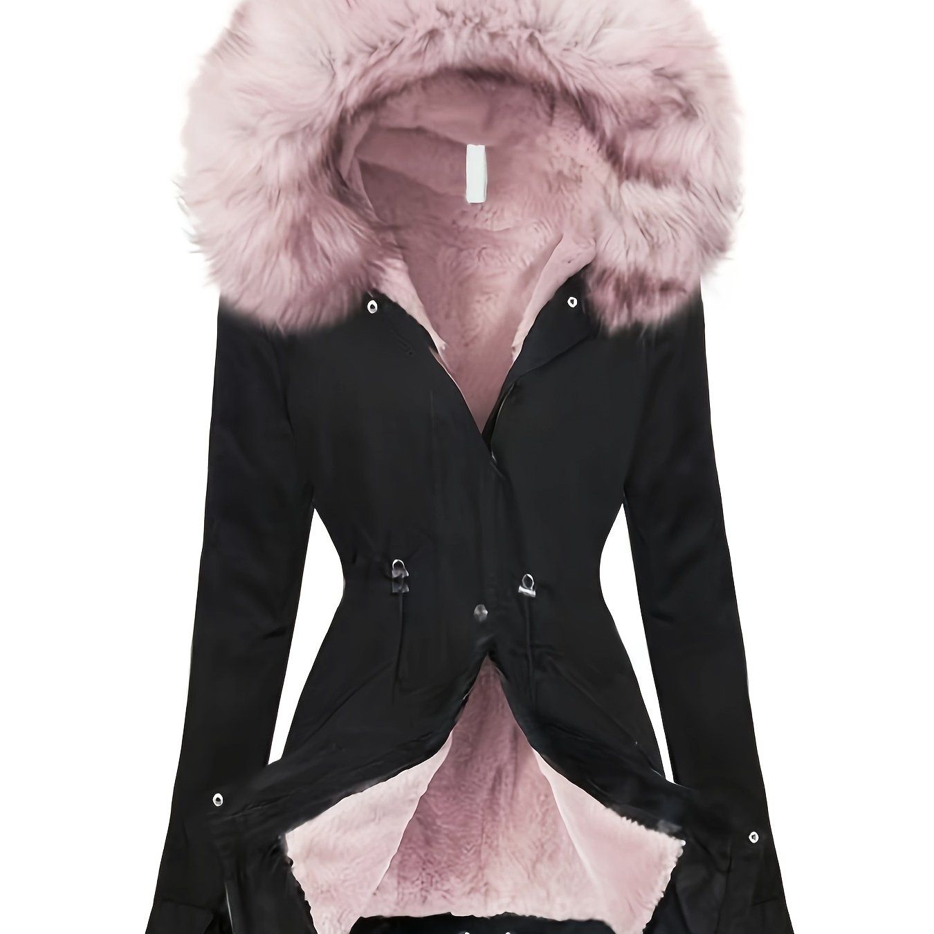 TEMU Pink Winter Jacket, Fleece Thick Black Trench Coat, Jacket Winter Thick Autumn Winter Coat Elegant Women's Puffer Coat, Beautiful Coat,