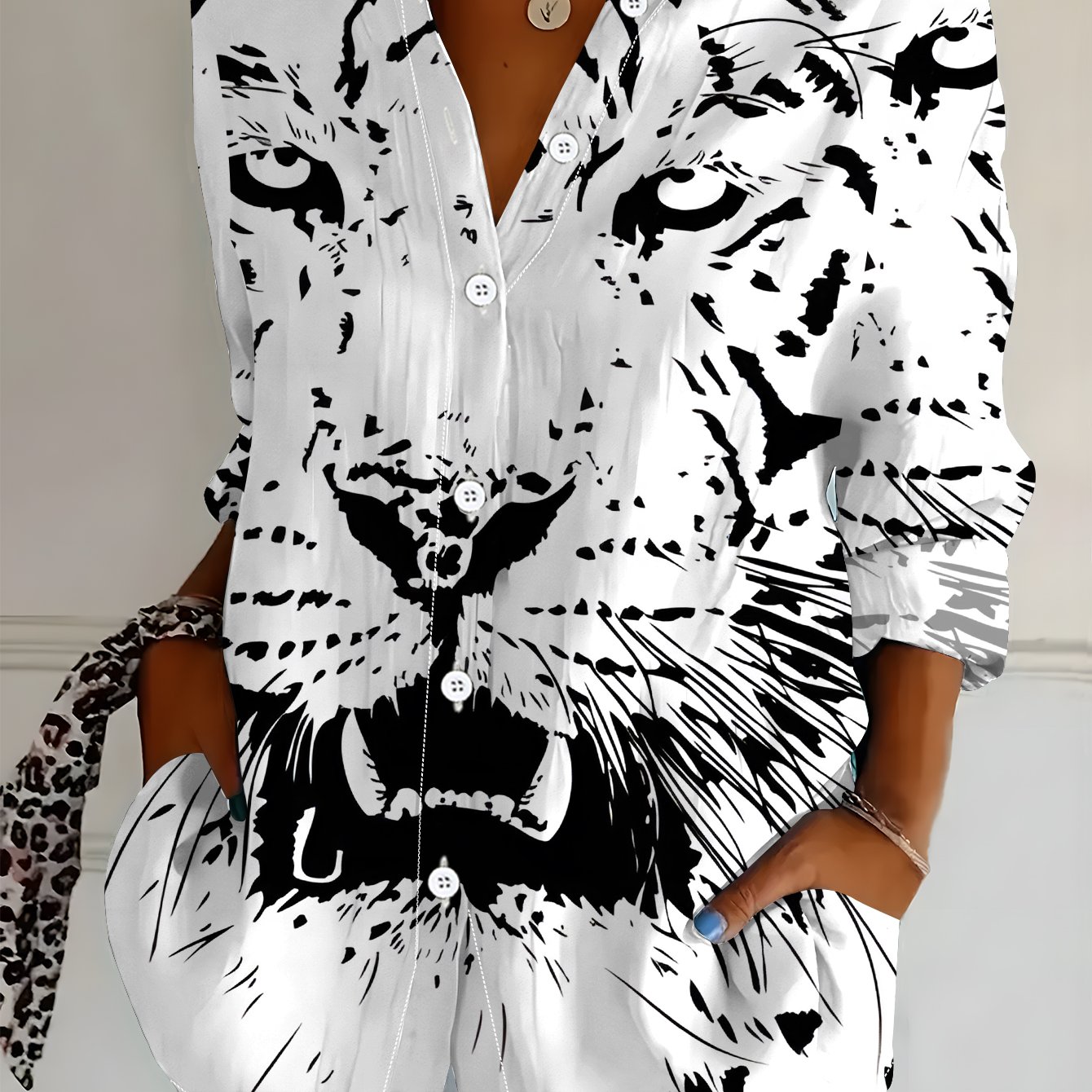 TEMU Plus Size - Plus Size - Plus Size Women's Long Sleeve Shirt Trendy Cool Style Soft Comfortable Skin-friendly Delicate Print Long Sleeve Shirt