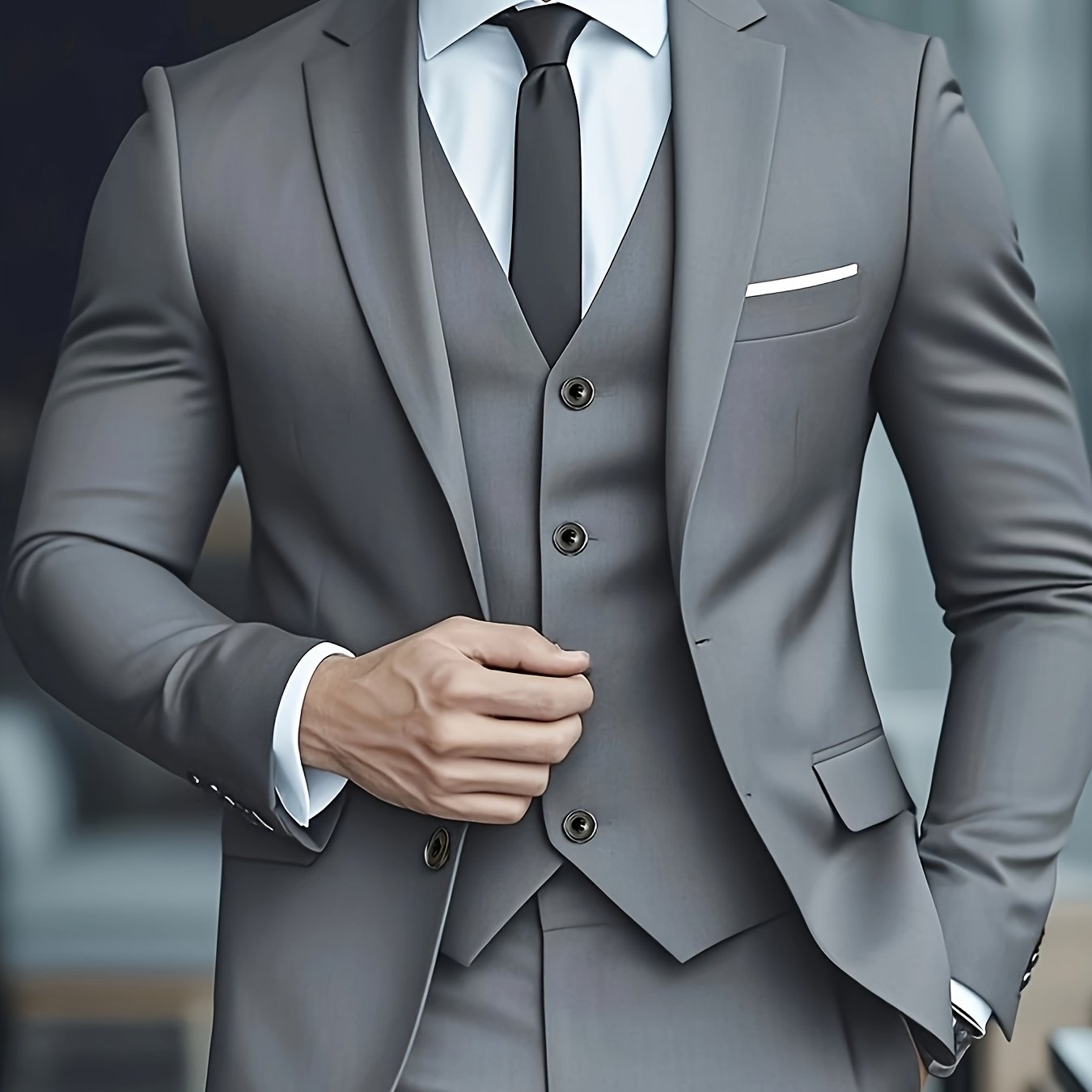 TEMU Men's Casual Suit Set, Solid Color Two-button Suit Jacket, Three-piece Men's Suit Set For Formal Wedding Attire, Workwear, Formal Wear, And