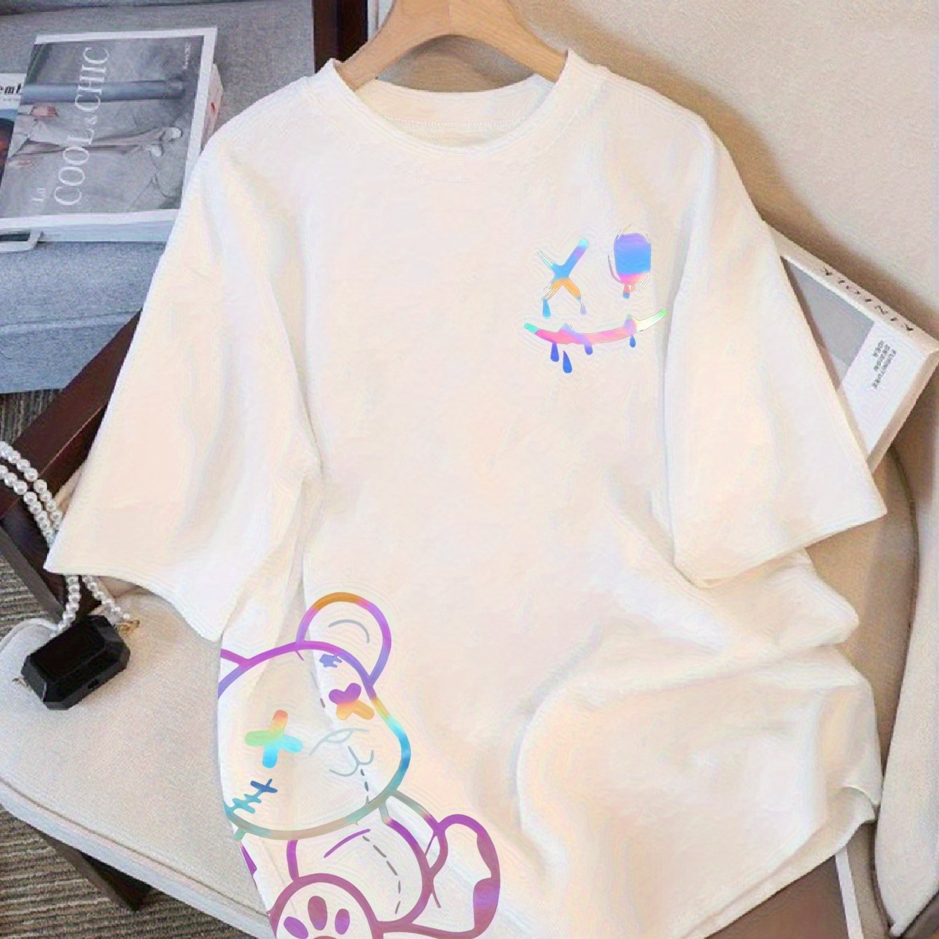 TEMU Plus Size - 1pc Women's Casual Short Sleeve T-shirt - With And Heart Pattern, Crew Neck, Machine Washable, Comfortable, Perfect Gift For Pet