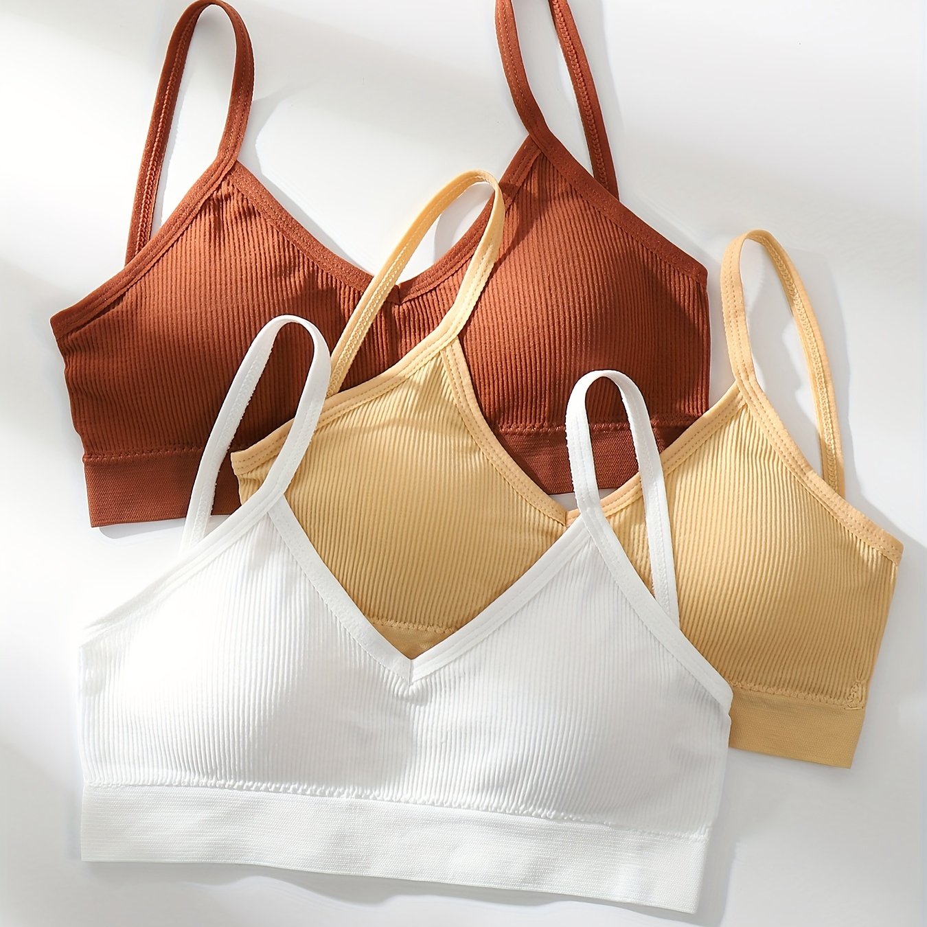 Image of 3pcs Set Women's Camisole Wireless Bra Sexy Lace Backless Cami Vest Inner Wear Sports Bustier