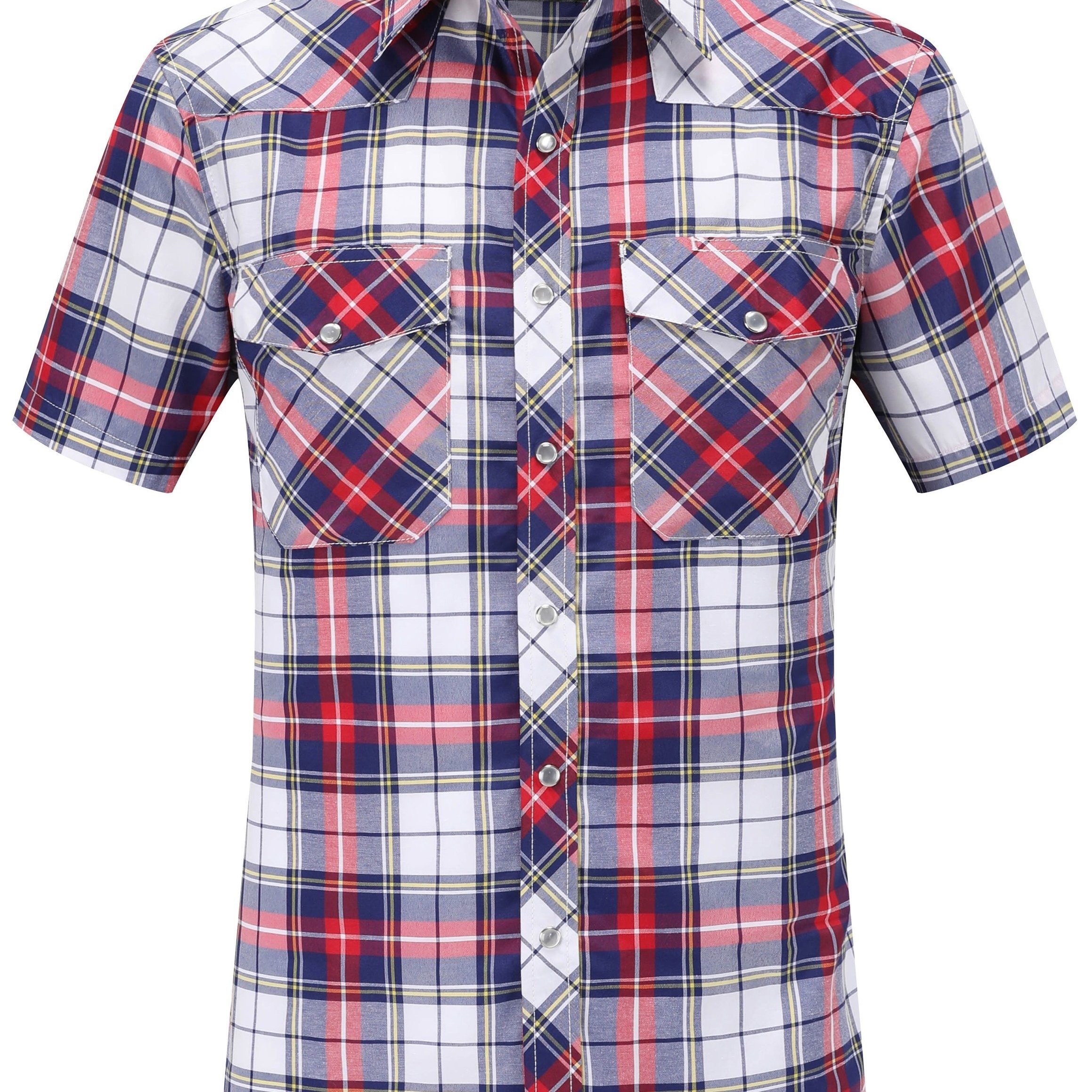Image of Men's Western Cowboy Pearl Snap Buttons Short Sleeve 2 Pockets With Pen Holder Lightweight Casual Shirt