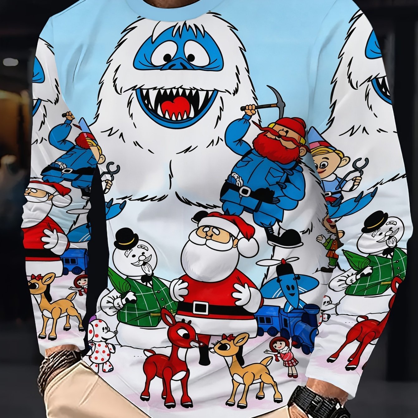 TEMU Men's Casual Shirt With The Red- Reindeer And Bambu Design. This Festive Winter Piece Is Comfortable For Everyday Wear And Perfect For