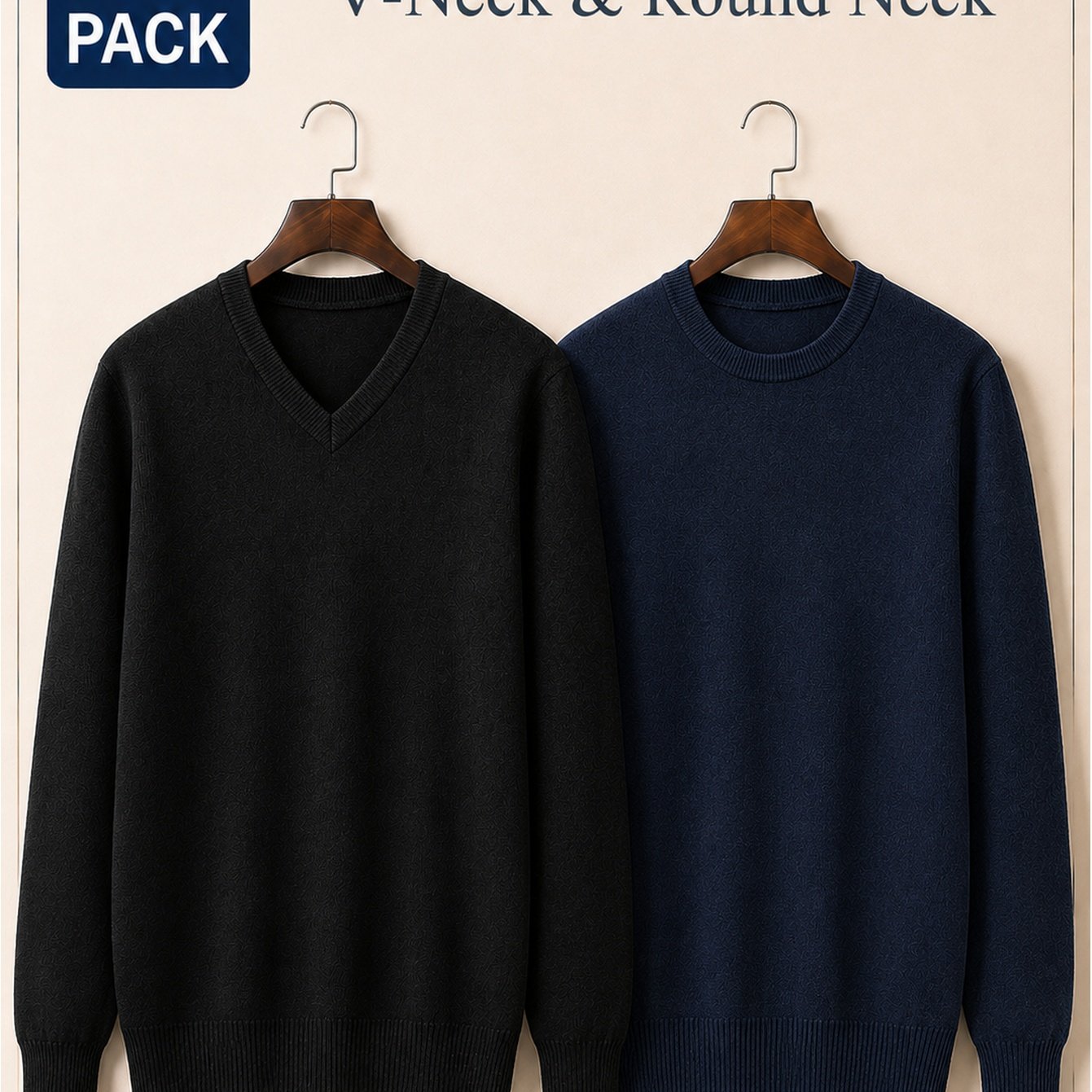 Image of Aw26 Men's 2pcs Knit Sweater Set, V-neck And Round-neck Pullovers, Simple Solid Color Business Casual Underwear