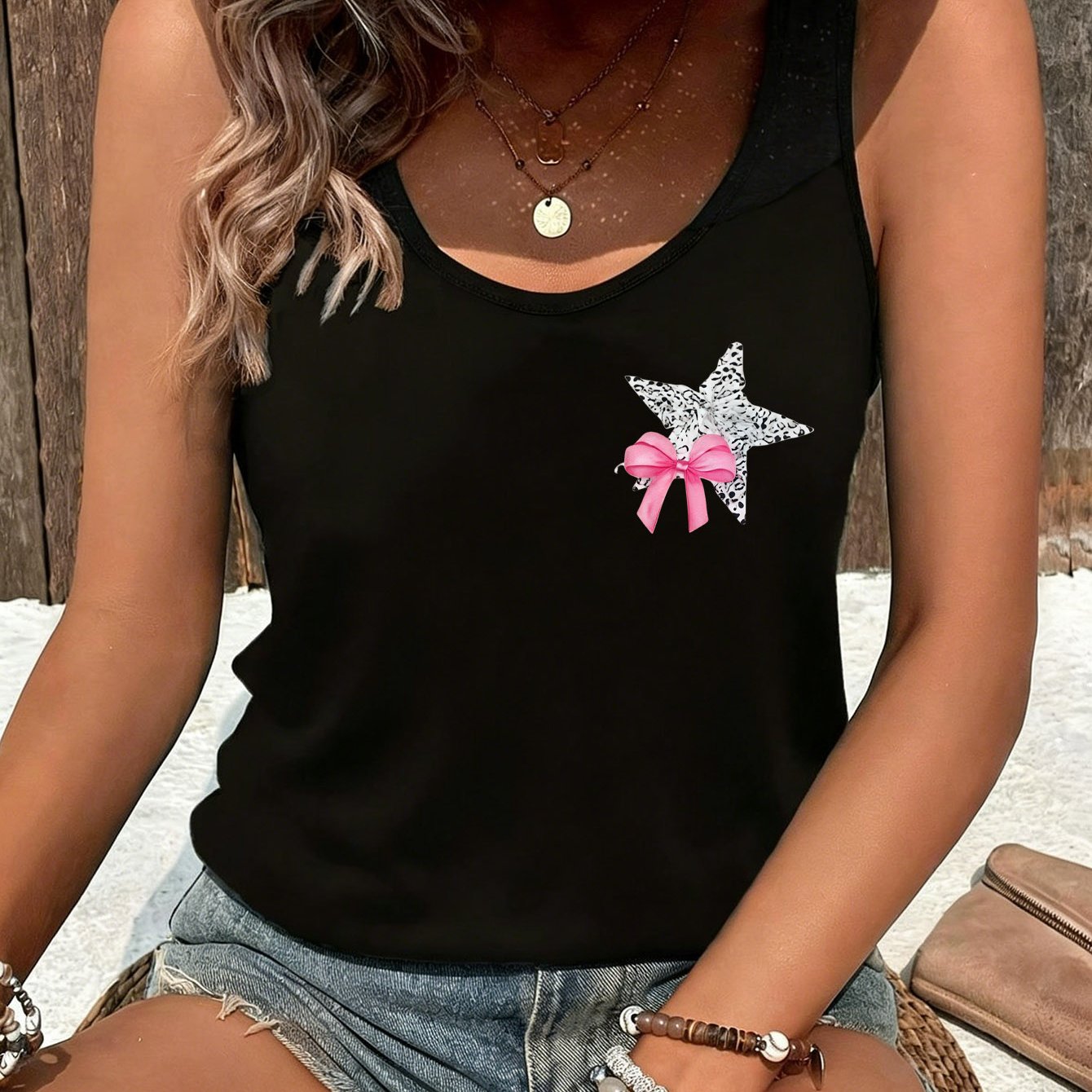 Image of Summer Casual Ladies' I-shaped Vest, Loose And Slim Sleeveless Top For Beach Vacation, Simple Leopard- Small Breastplate Printing, Fashionable Version, Easy To Match All Kinds Of Clothing.