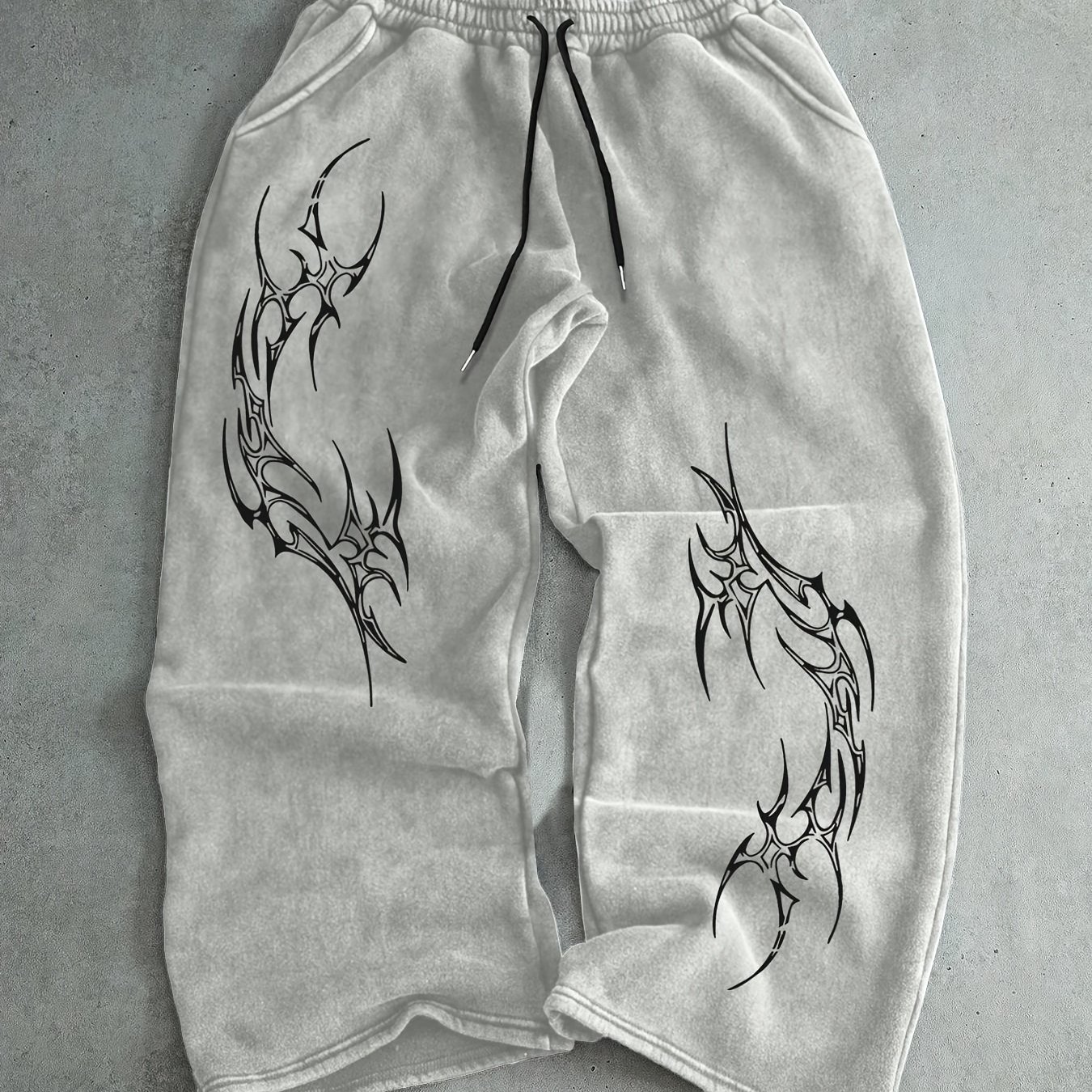 TEMU Gothic Print Elastic Waist Sweatpants, Stretchy, Vintage Straight-leg Sweatpants, Perfect Bottoms For Fashion Enthusiasts