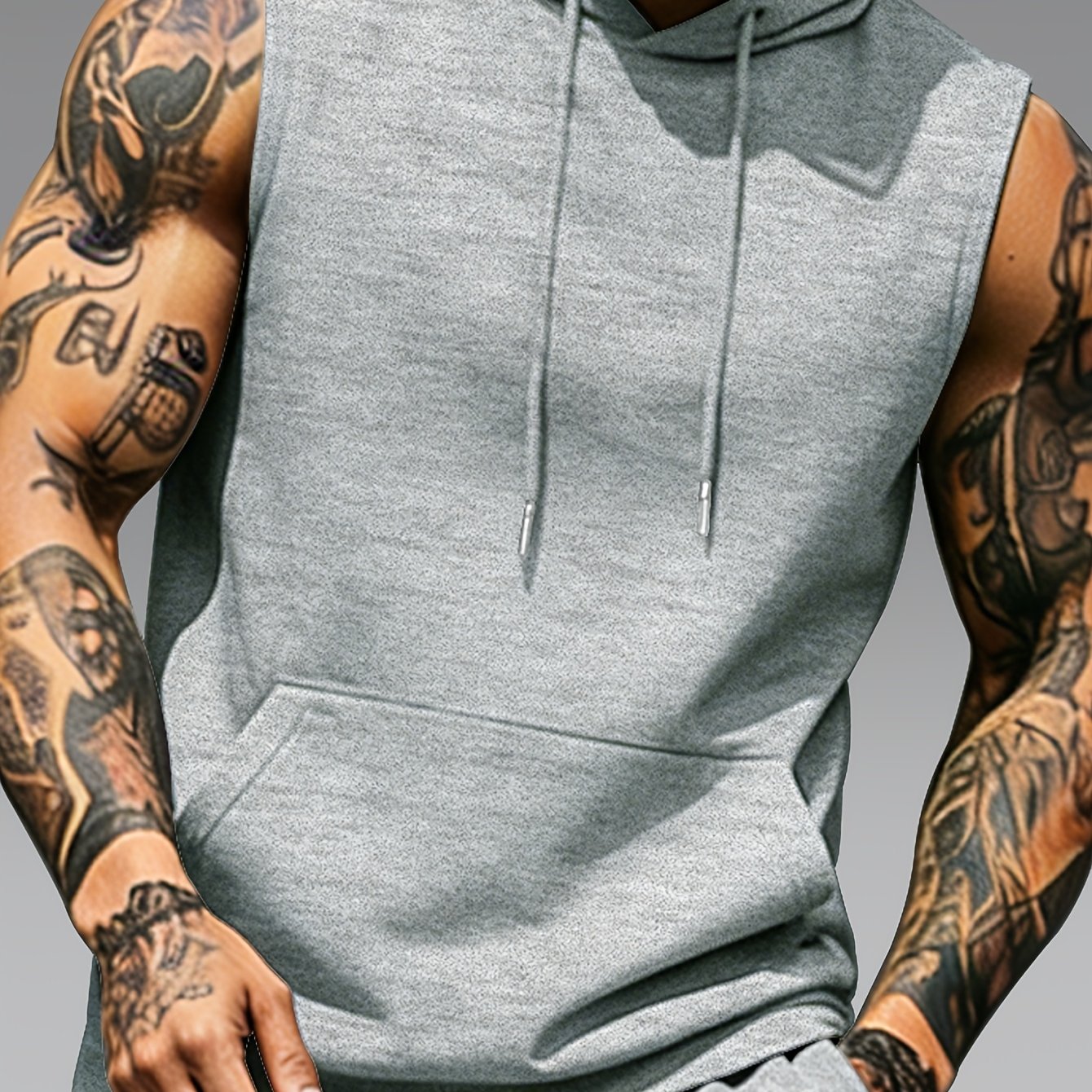 TEMU Men's Trendy Sports Hooded Vest, Men's Hooded Tank Top