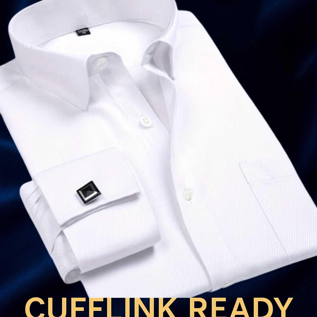 TEMU Men's 2025 French Dress Shirt Featuring A Complimentary Cufflinks Set - A Luxurious Double Cuff Formal Shirt Suitable For Weddings And