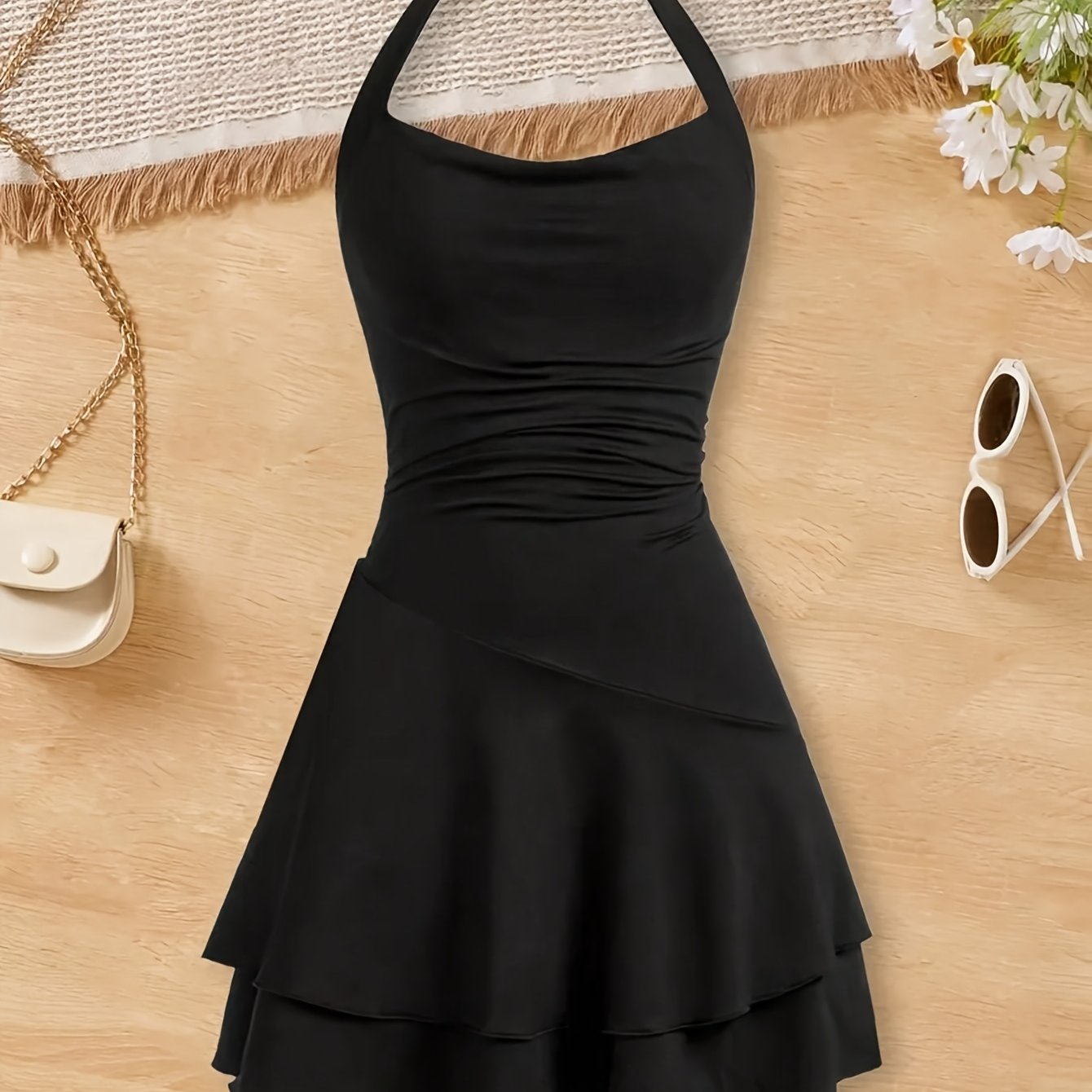 Image of Girls' Fashion Dress, Waist-cinching, Slimming, Backless, -cross Strap Dress